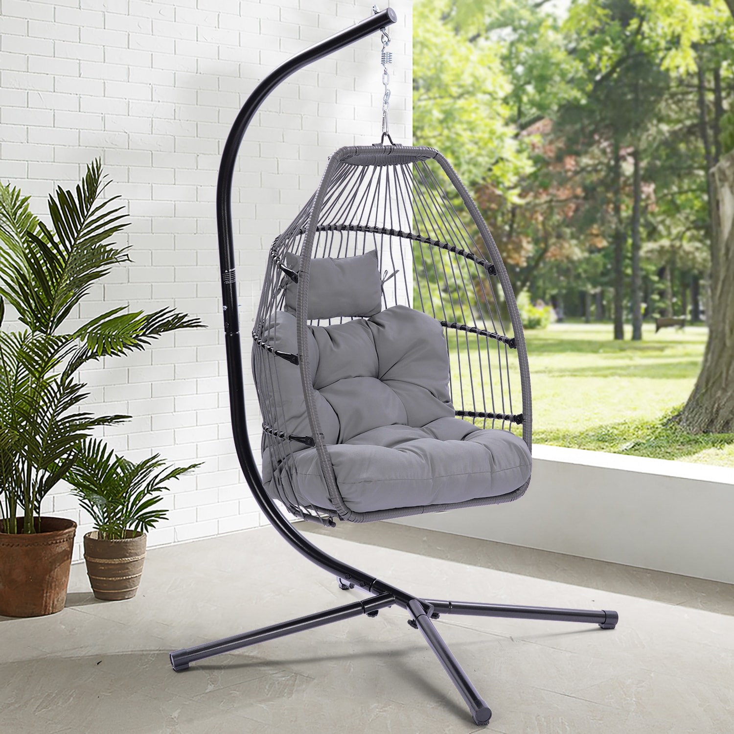 EXTRAUP YHLW41940789 Egg Chair Gray Quilted Hammock chair with Stand