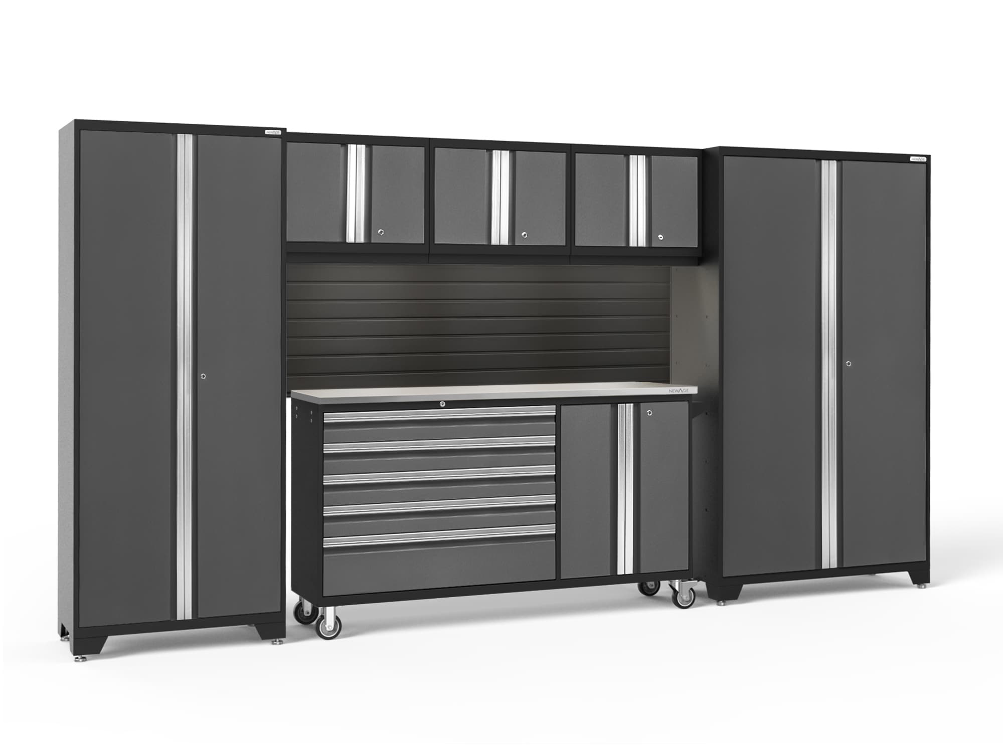 NewAge Products 40427 144-in W x 76.75-in H x 18-in D 7 -Cabinets Steel Charcoal Gray Garage Storage System