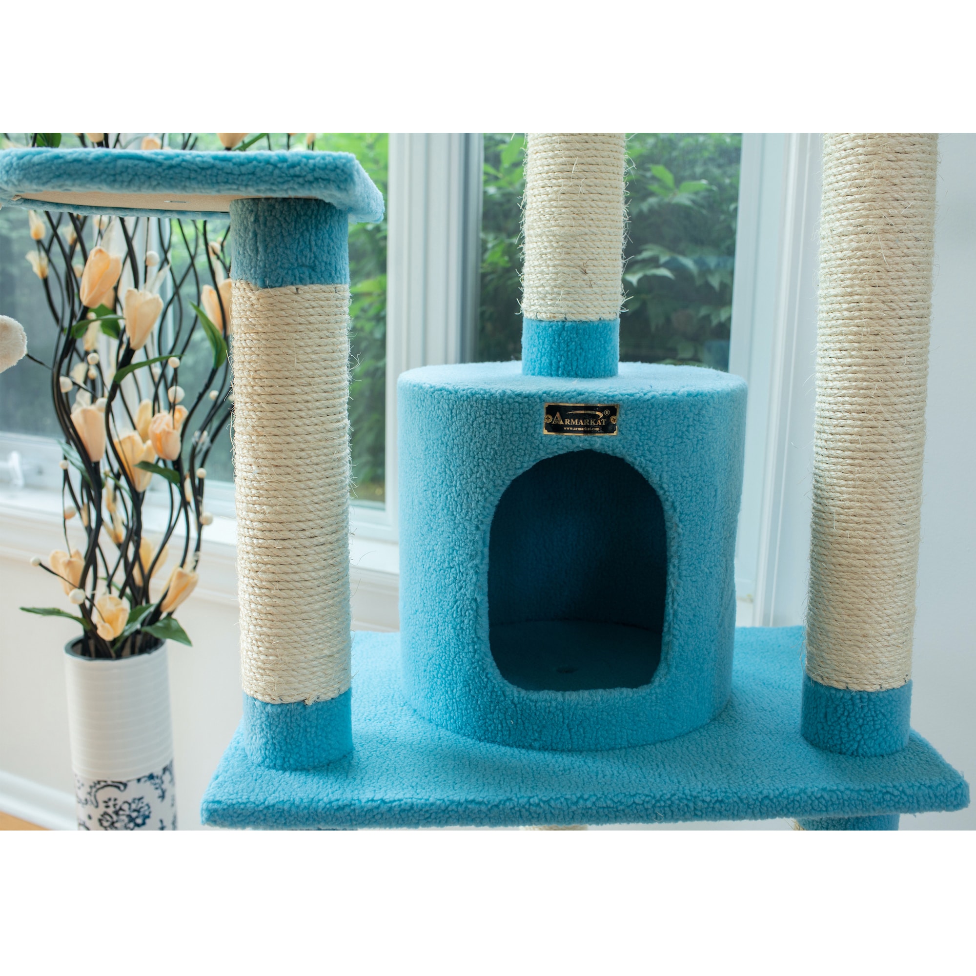 Sky Blue 65-Inch Faux Fleece and Sisal Cat Tree