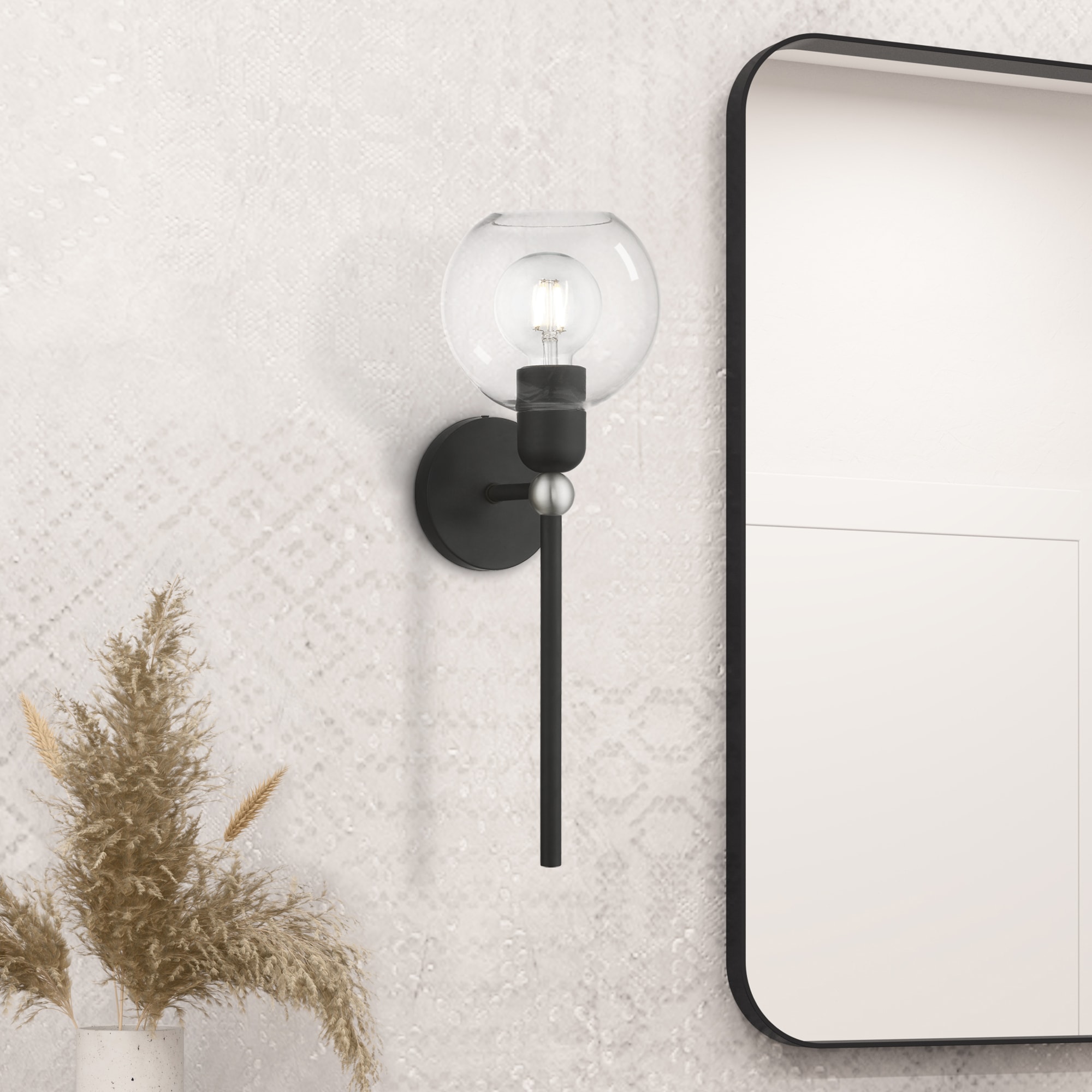 Black and Brushed Nickel 1-Light Sconce with Clear Glass Shade
