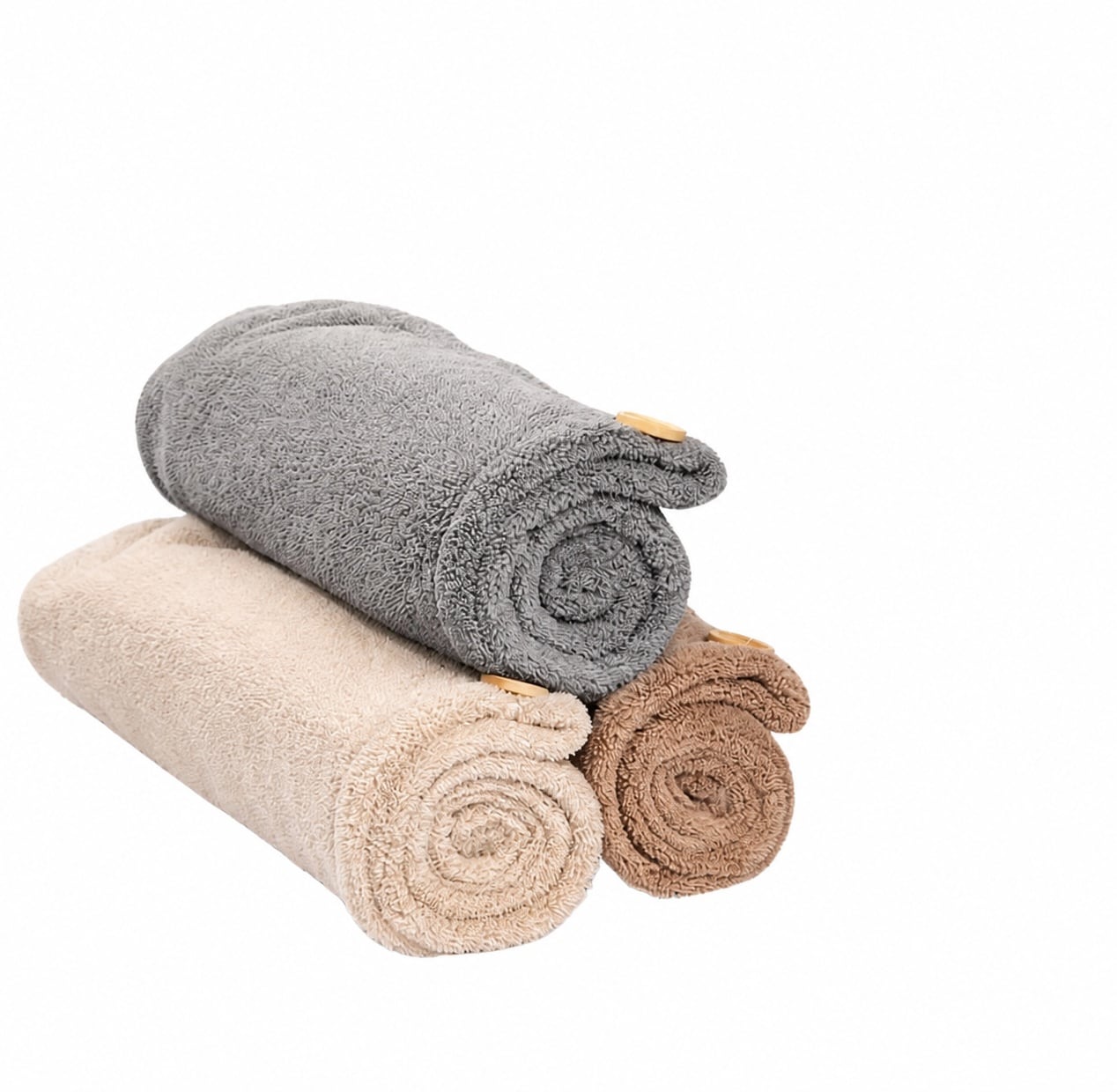 Etokfoks  Gray Brown Camel Microfiber Hair Towel Wrap 3 Pack Fast Drying Super Absorbent Bath Accessory for Wet Hair