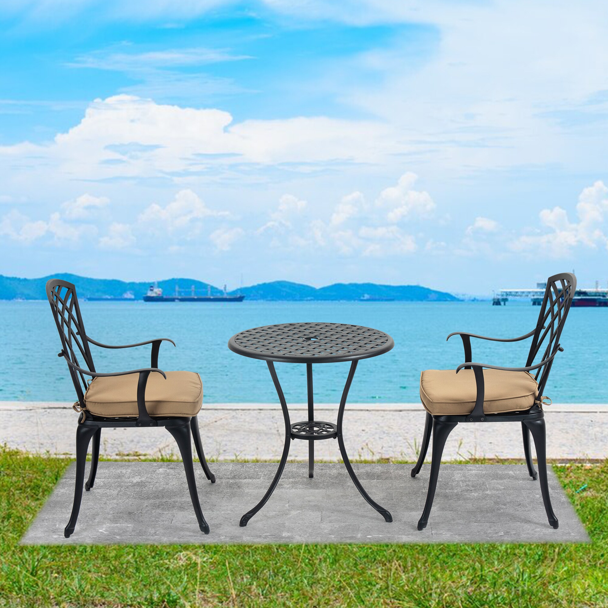Direct Wicker 3 -Piece black Bistro Patio Dining Set Aluminum Round ...