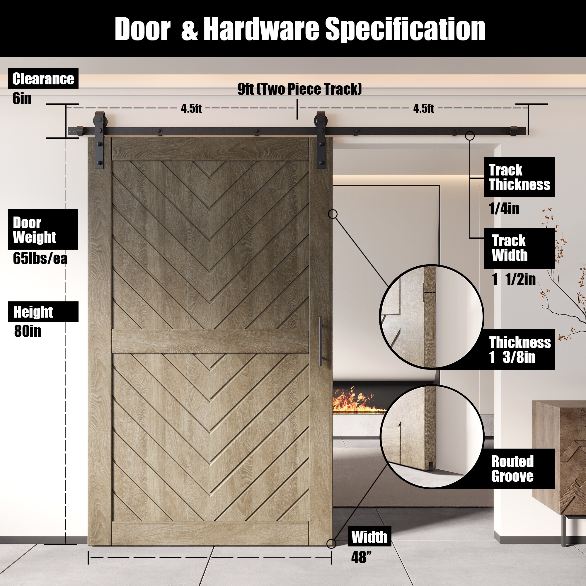 HOMACER YT1H108C-JT3-4880-GR Barn-Doors - View #2