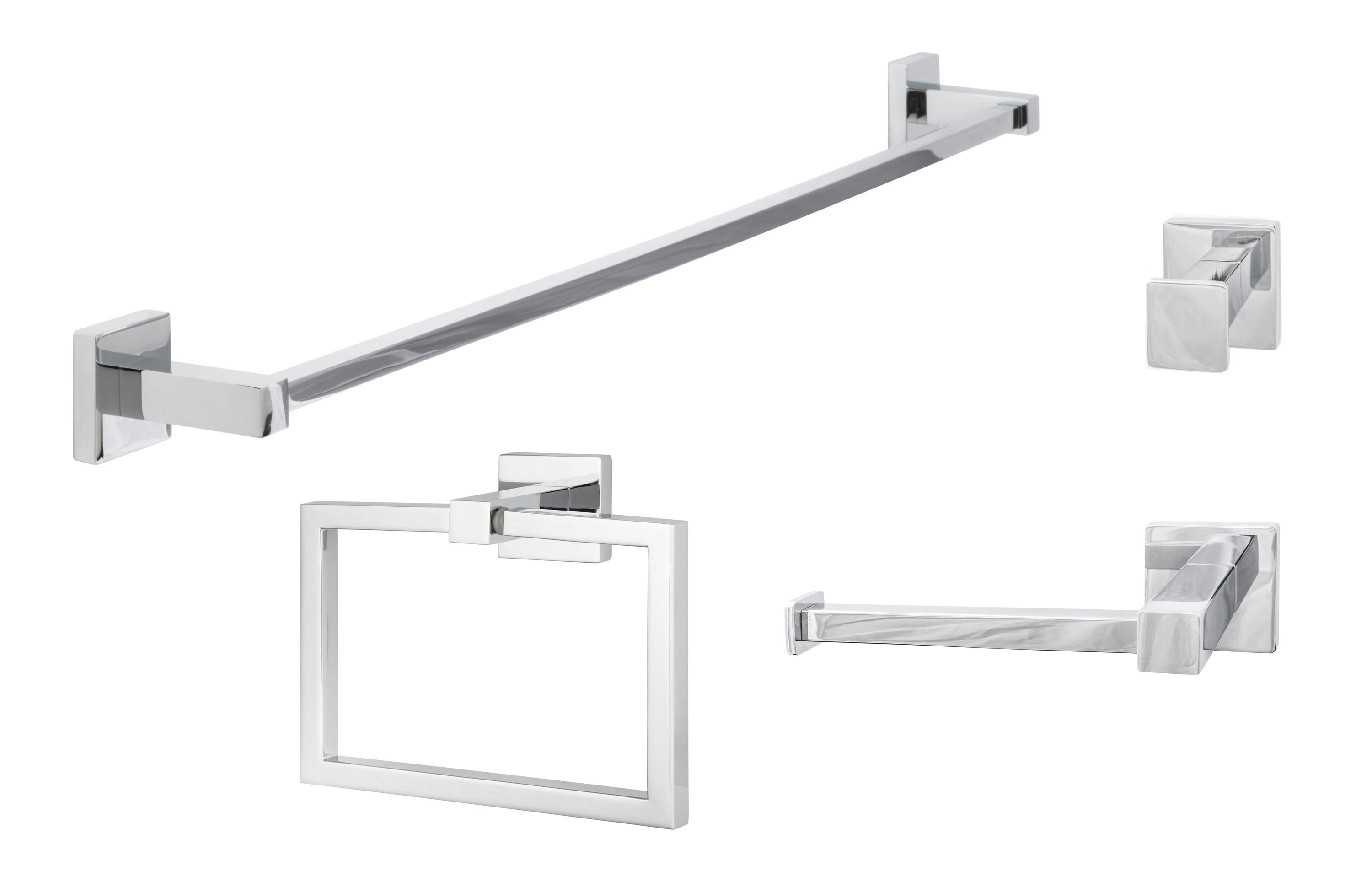 Sure-Loc Hardware VR-SET PH1 26 4-Piece Vlora Polished Chrome Decorative Bathroom Hardware Set with Towel Bar, Toilet Paper Holder, Towel Ring and Robe Hook
