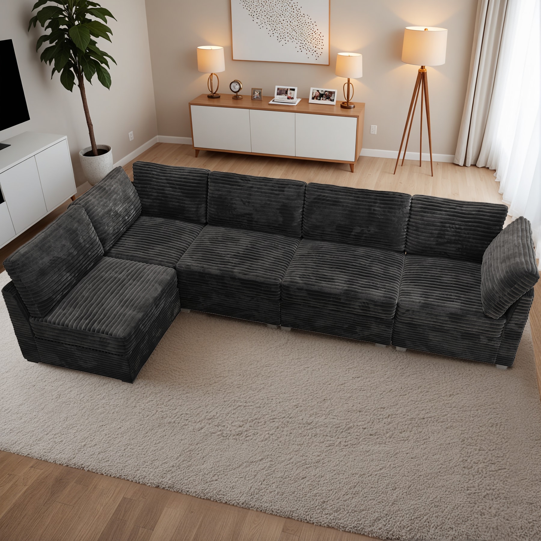 ALTRIGUS 6L-YOYO430-52-AL 130.72-in Modern Black Plush 5 -seater Sectional