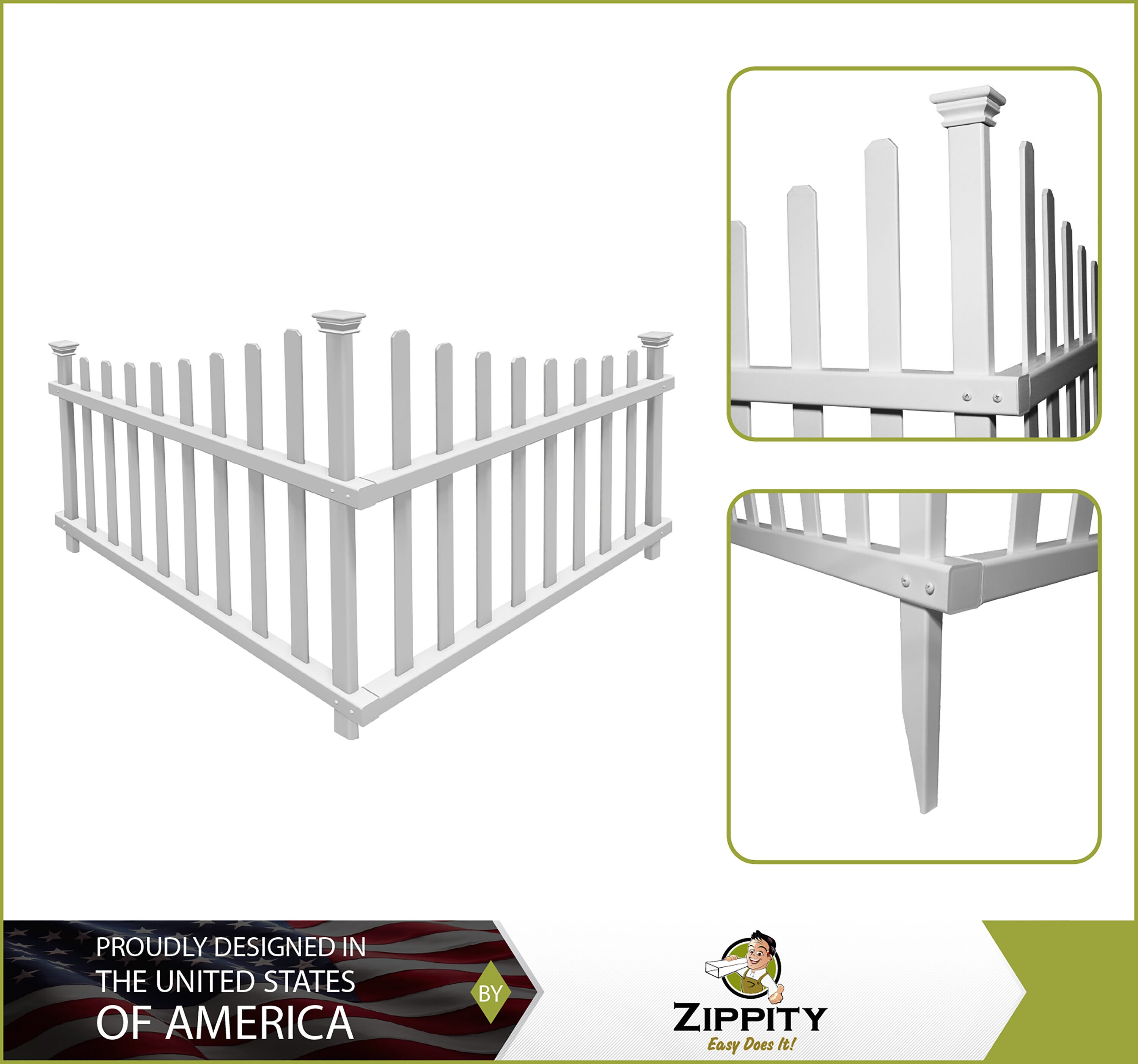 Ashley White Vinyl Scallop Corner Fence Panels, 2.5-ft x 3-ft