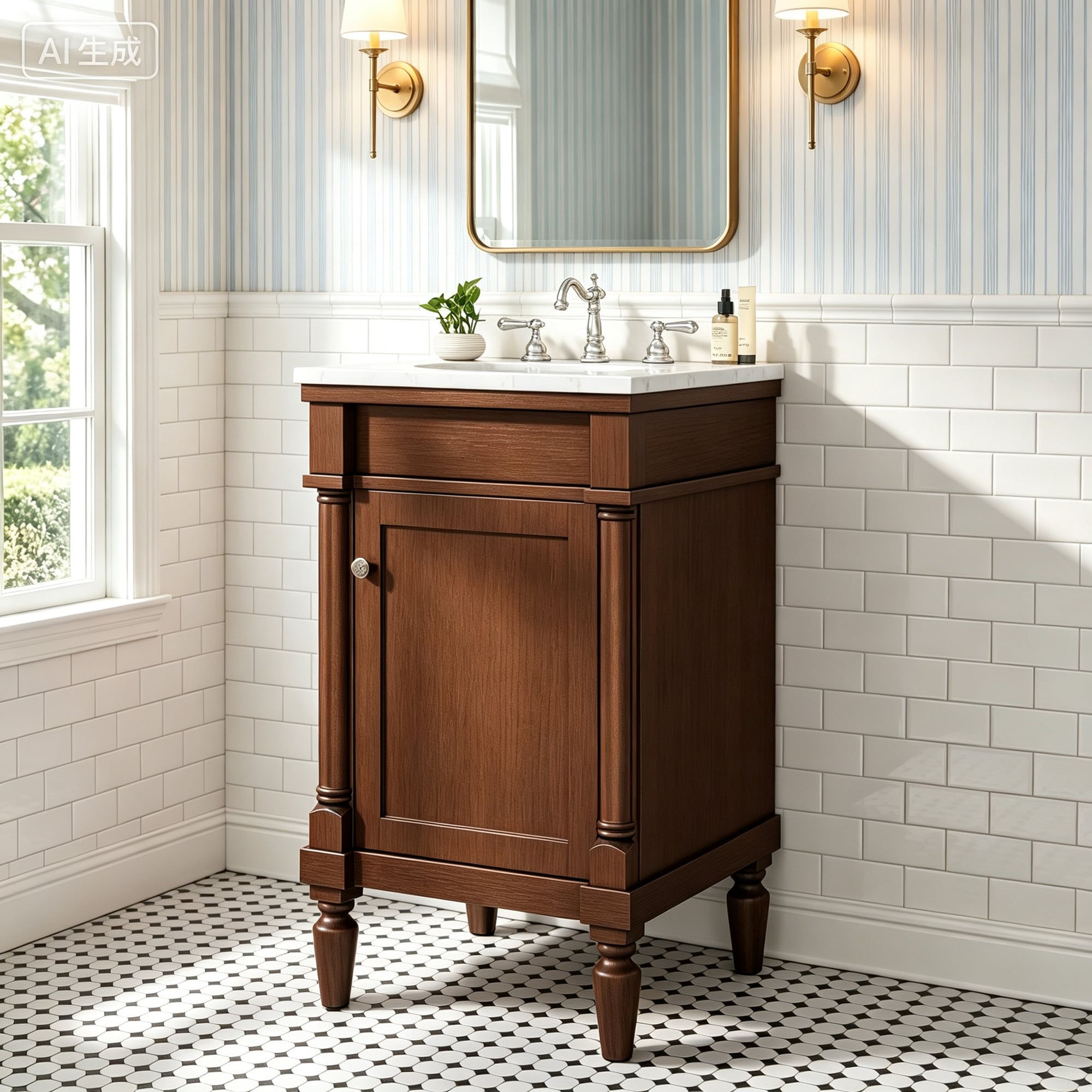 JEAREY - Cabinet Assembly Required 19-in Dark Brown Single Sink Bathroom Vanity with White Marble...