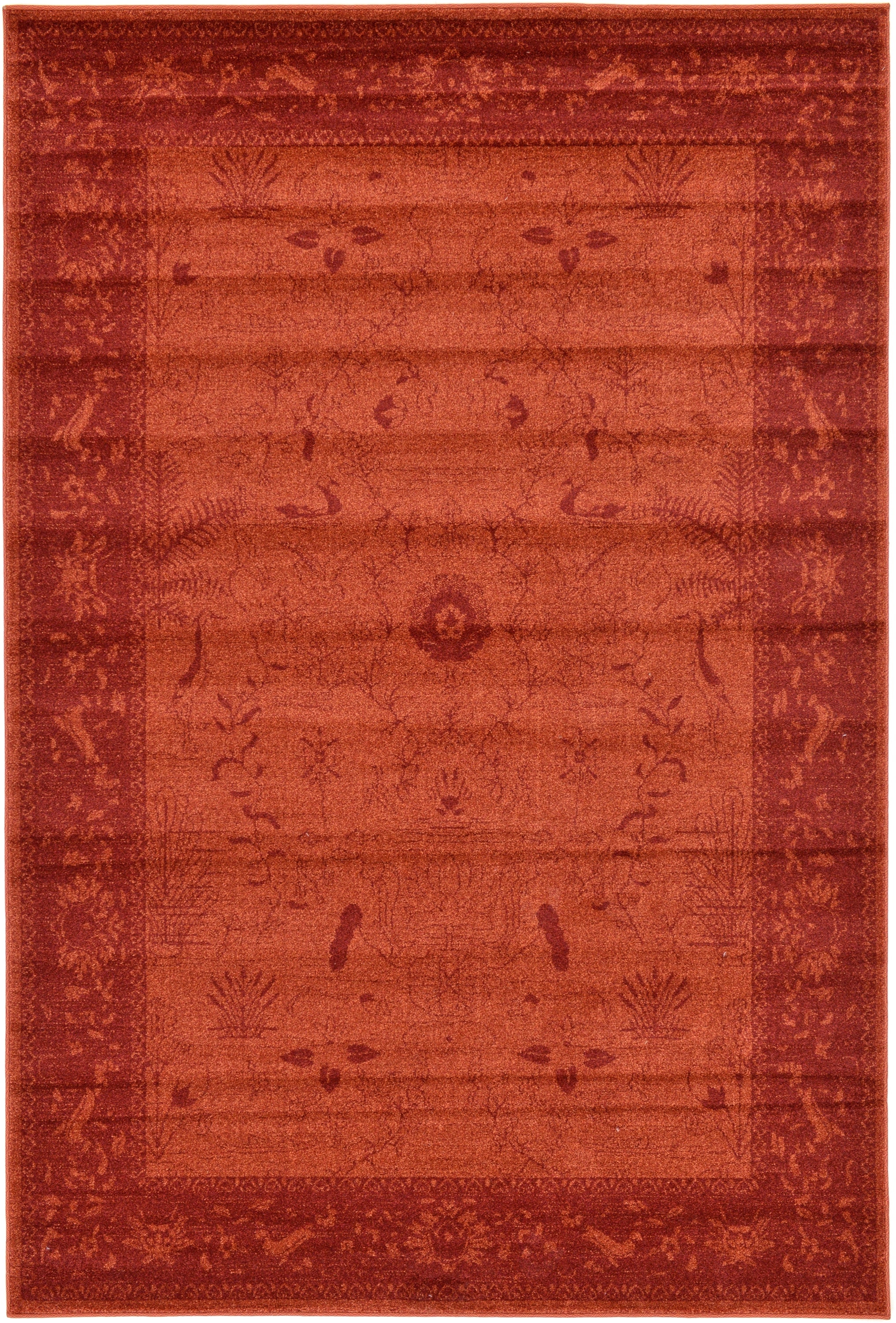 Unique Loom 3115842 Floral La Jolla 6 x 9 (ft) Loomed Polypropylene Orange/Burgundy Rectangular Indoor Floral/Botanical Area rug