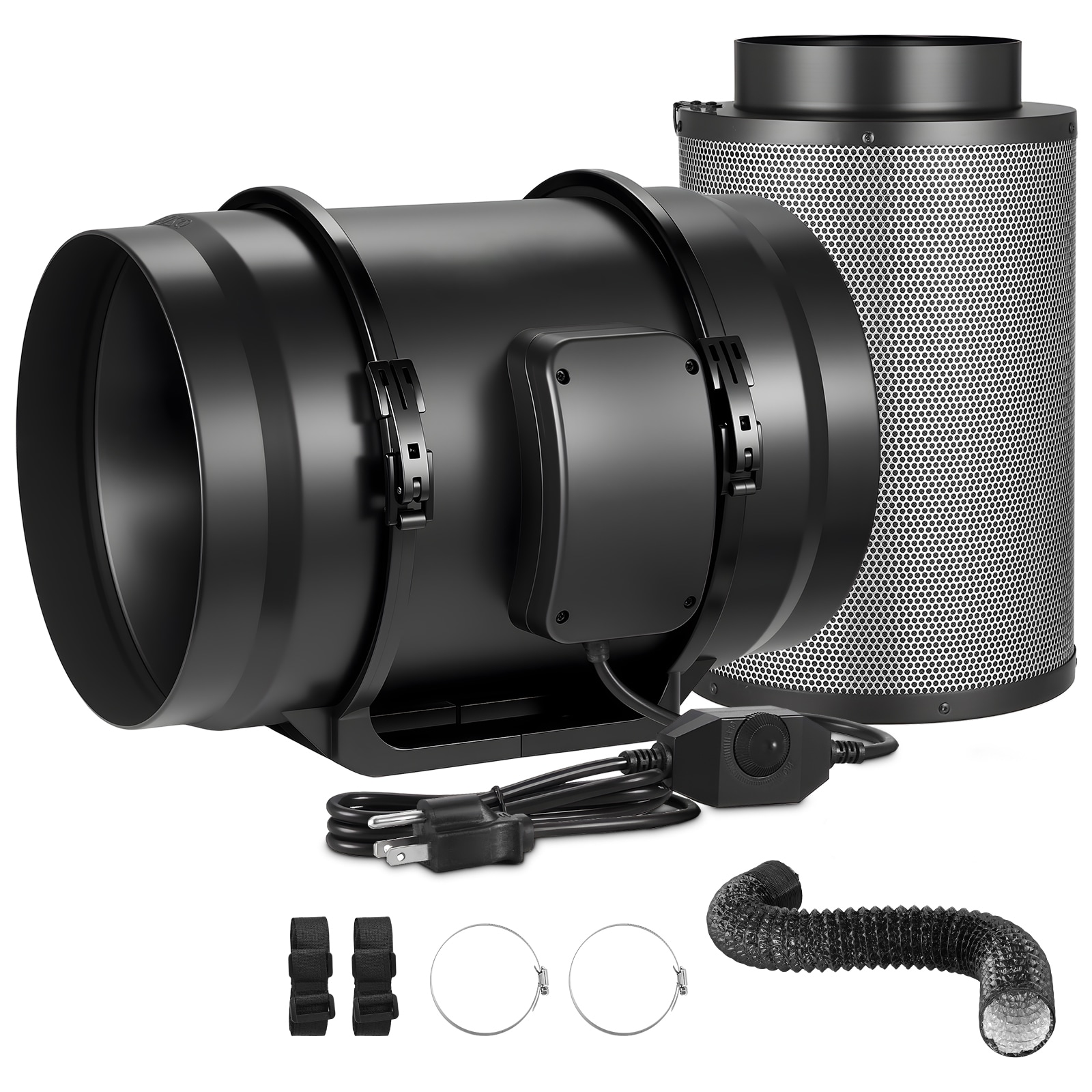 Tinyhomie 8 Air Filtration Kit 180 CFM Inline Duct Fan with Speed Controller Carbon Filter Ducting Ventilation System for Heating Cooling Booster Grow Tents Hydroponics