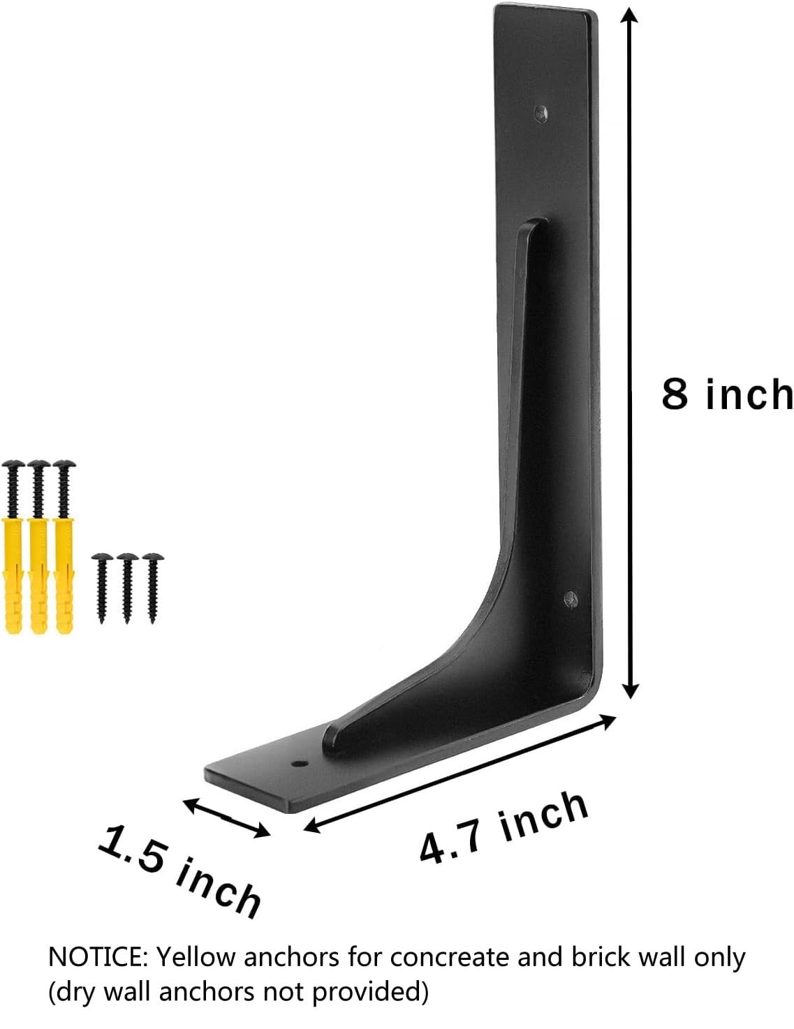Etokfoks  8 in x 4 7 in L Shelf Bracket 4 Pcs 90 Alloy Metal Matte Black 320lbs Max Load with G5 Screws