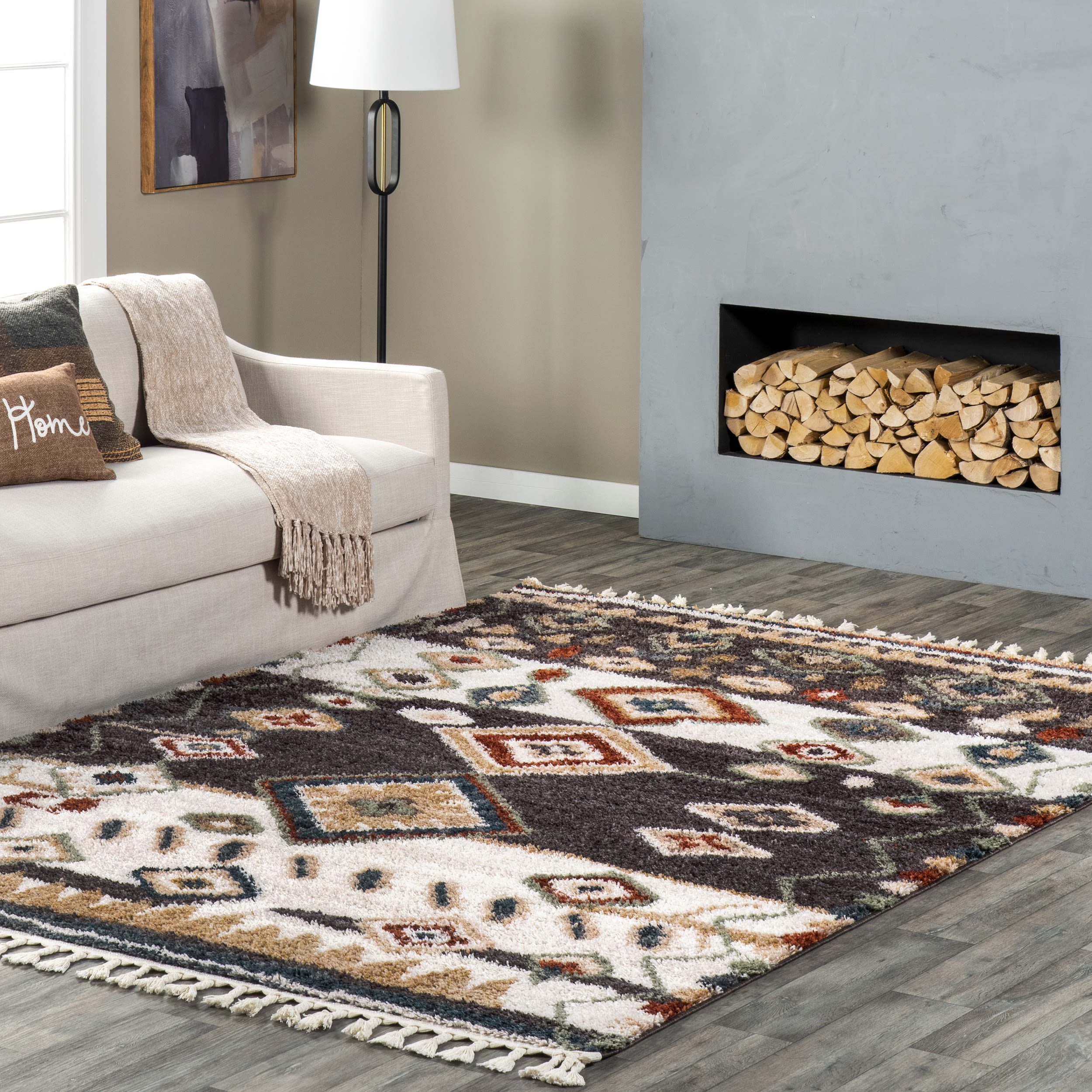 nuLOOM OZFG01C-6709 6 x 9 (ft) Loomed Polyester Gray Rectangular Indoor Geometric Moroccan Area rug
