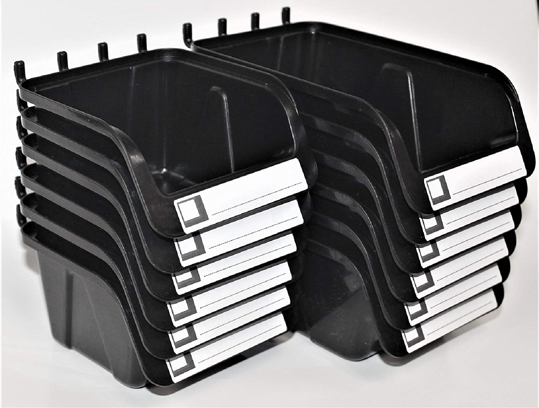 WallPeg 6M/6L B Pegboard Bins 12 -Piece Polypropylene Pegboard basket in Black 4-in W x 3-in H