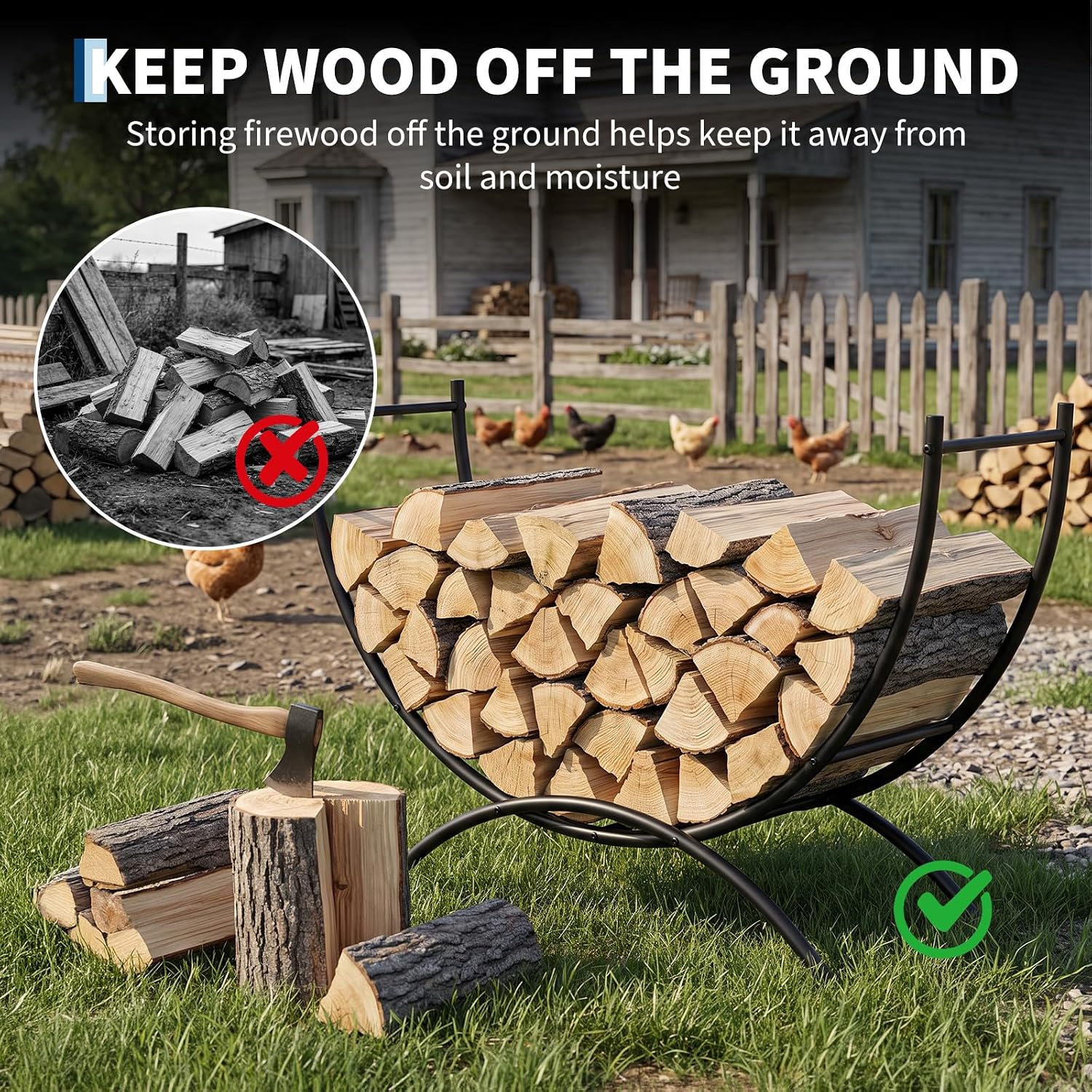 IdealHouse 31-in Firewood Rack - Curved Metal Log Holder - Black Powder ...