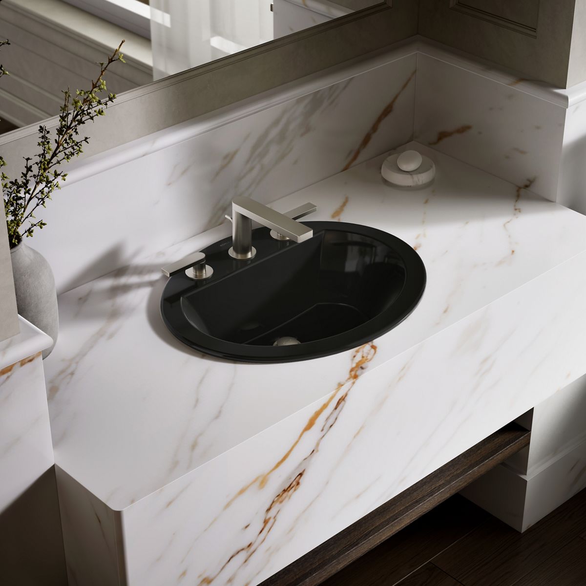 KOHLER 2699-8-7 Bryant Vitreous China 16.5-in Drop-in Oval Traditional Black Bathroom Sink