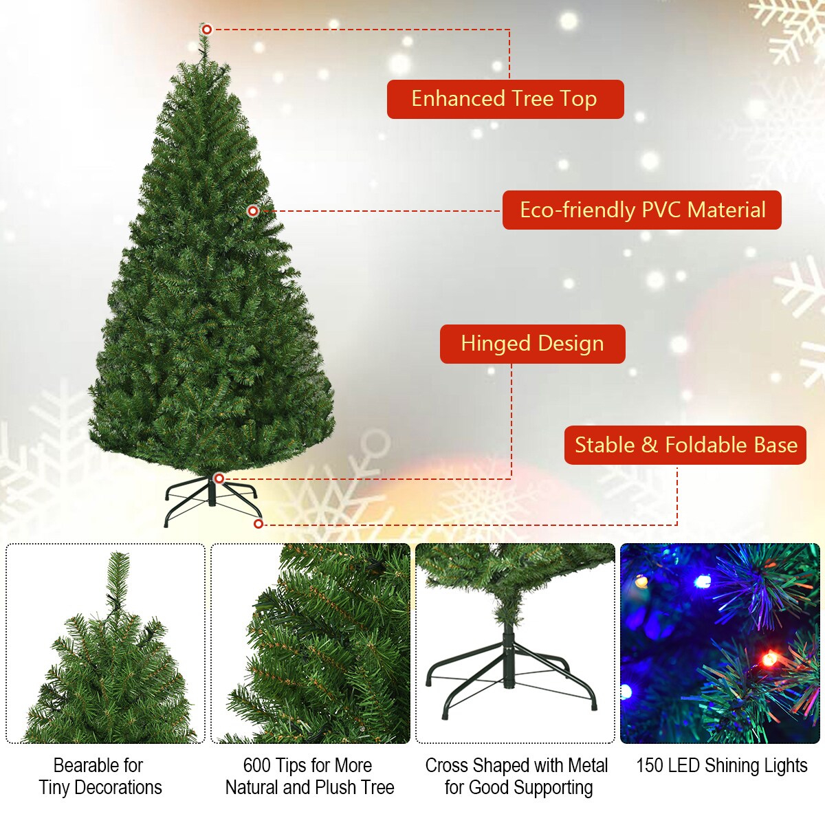 Costway 5-ft Pre-lit Artificial Christmas Tree with LED Lights in the ...