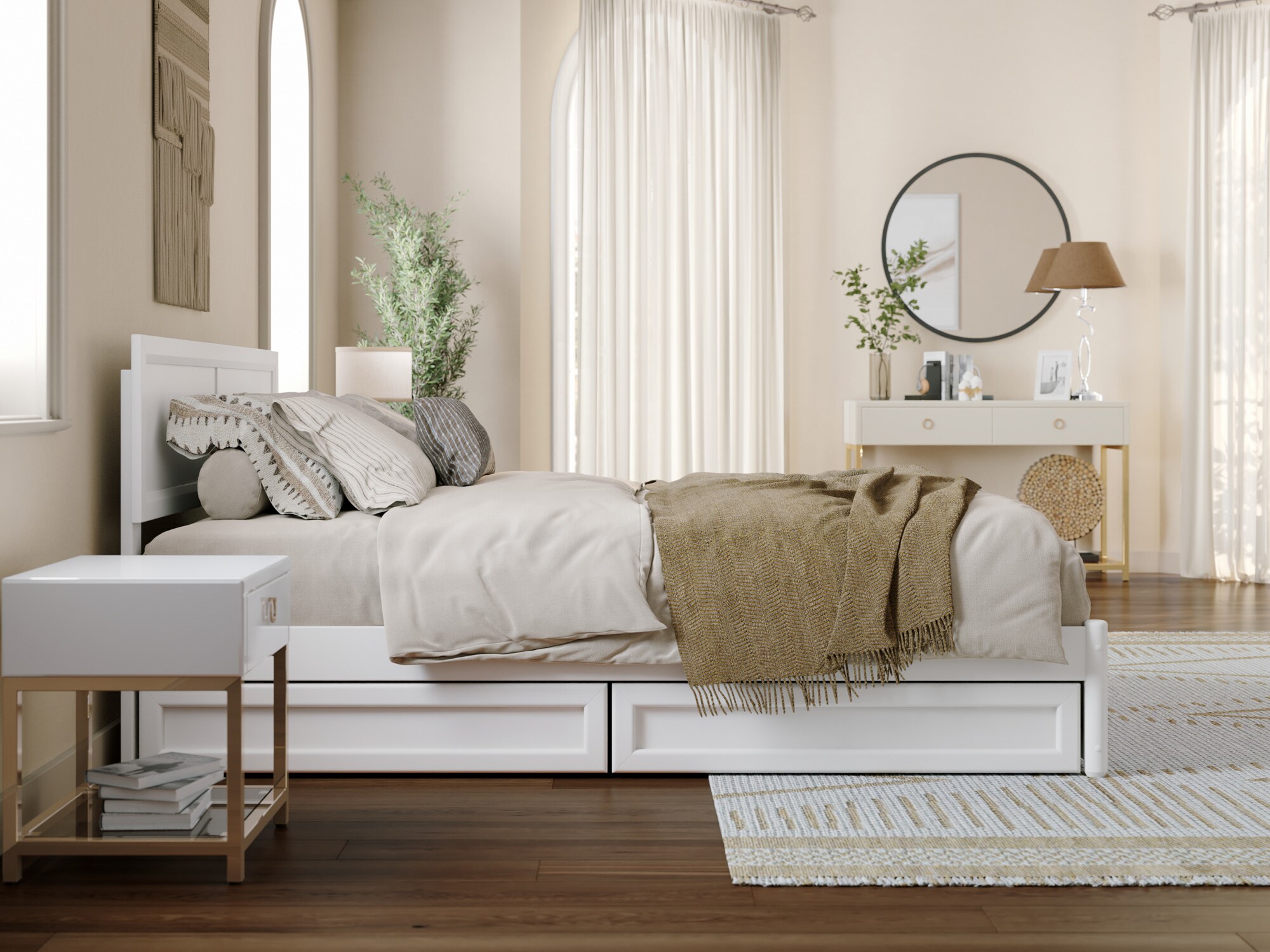 AFI Lylah White Queen Wood Platform Bed with Storage
