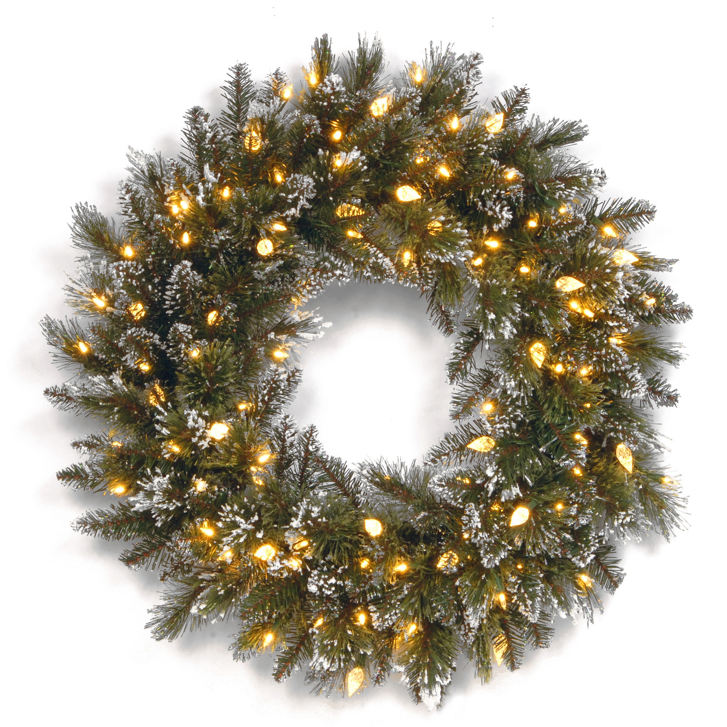 National Tree Company GB3-319-24W-6 24.0-in Flocked Pre-lit Outdoor Green Pine Artificial Christmas Wreath