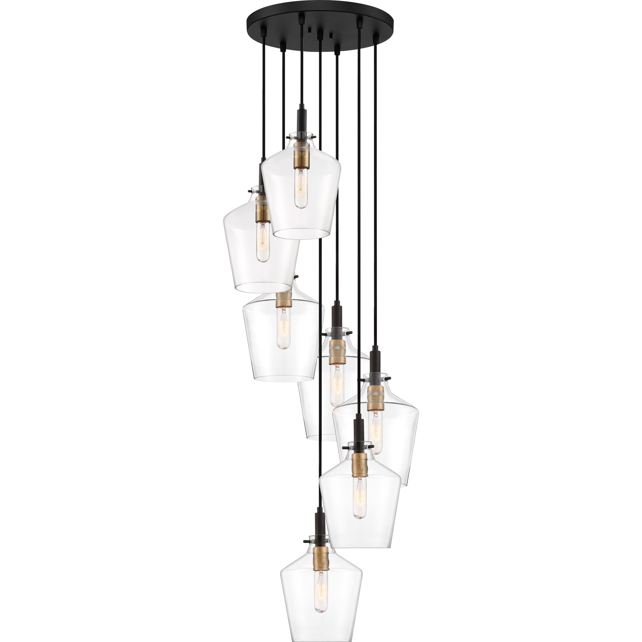 Quoizel JUN2707EK June 7-Light Earth Black Transitional Clear Glass Bell Medium Hanging Pendant Light