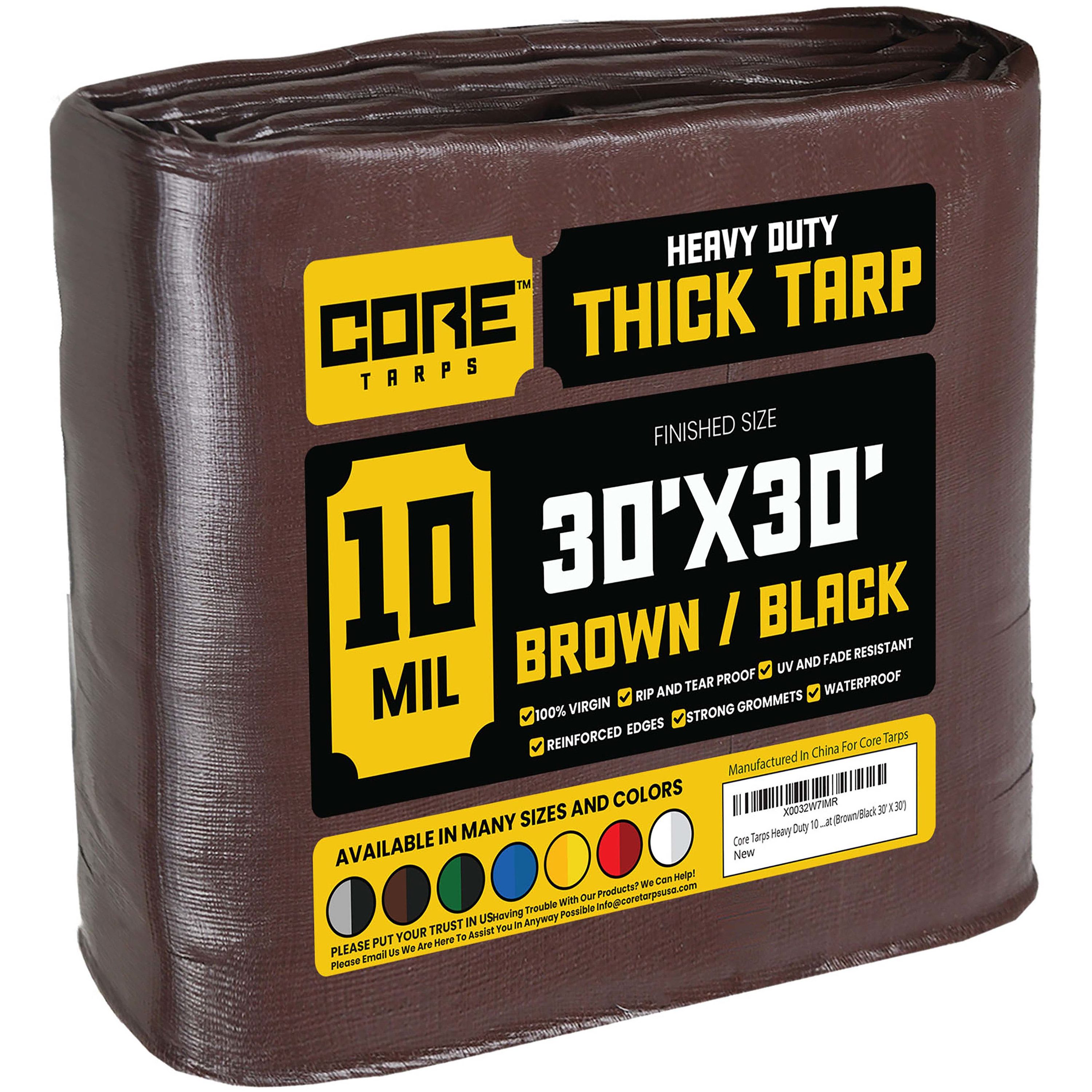 Core Tarps CT-602-30X30 30-ft x 30-ft Brown Waterproof Commercial Polyethylene 10-Mils Tarp