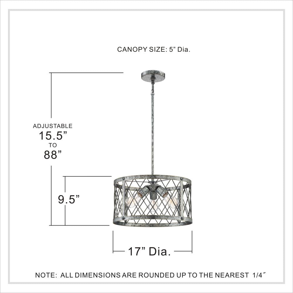 Quoizel Stockbridge 3-Light Galvanized Farmhouse Cylinder Medium ...