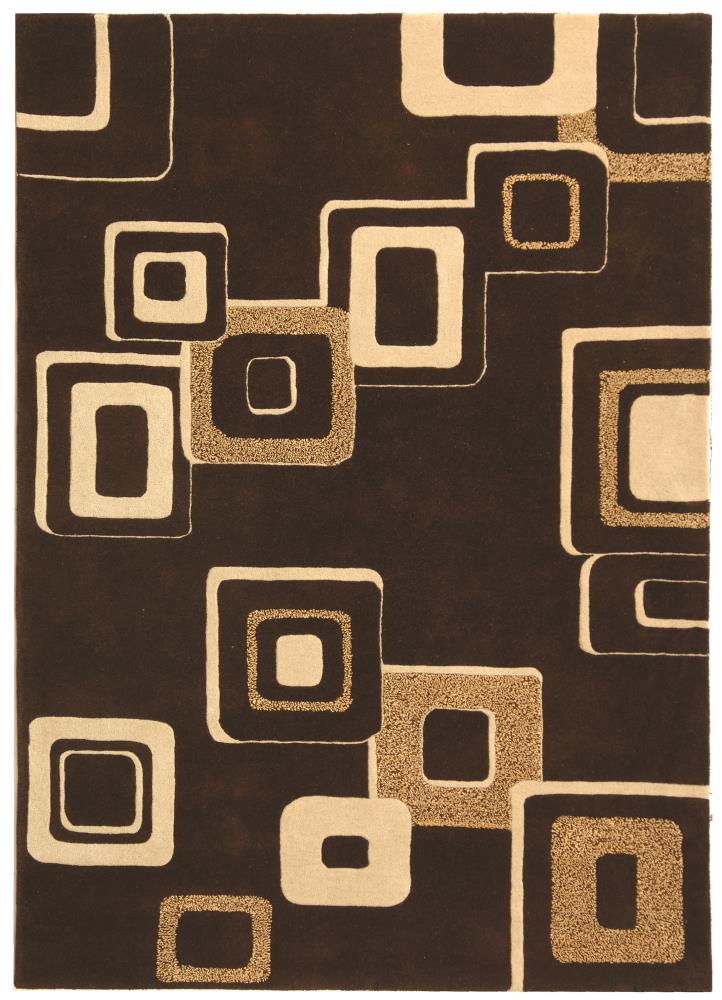 Handmade Tufted Brown and Beige Wool Rectangular Rug