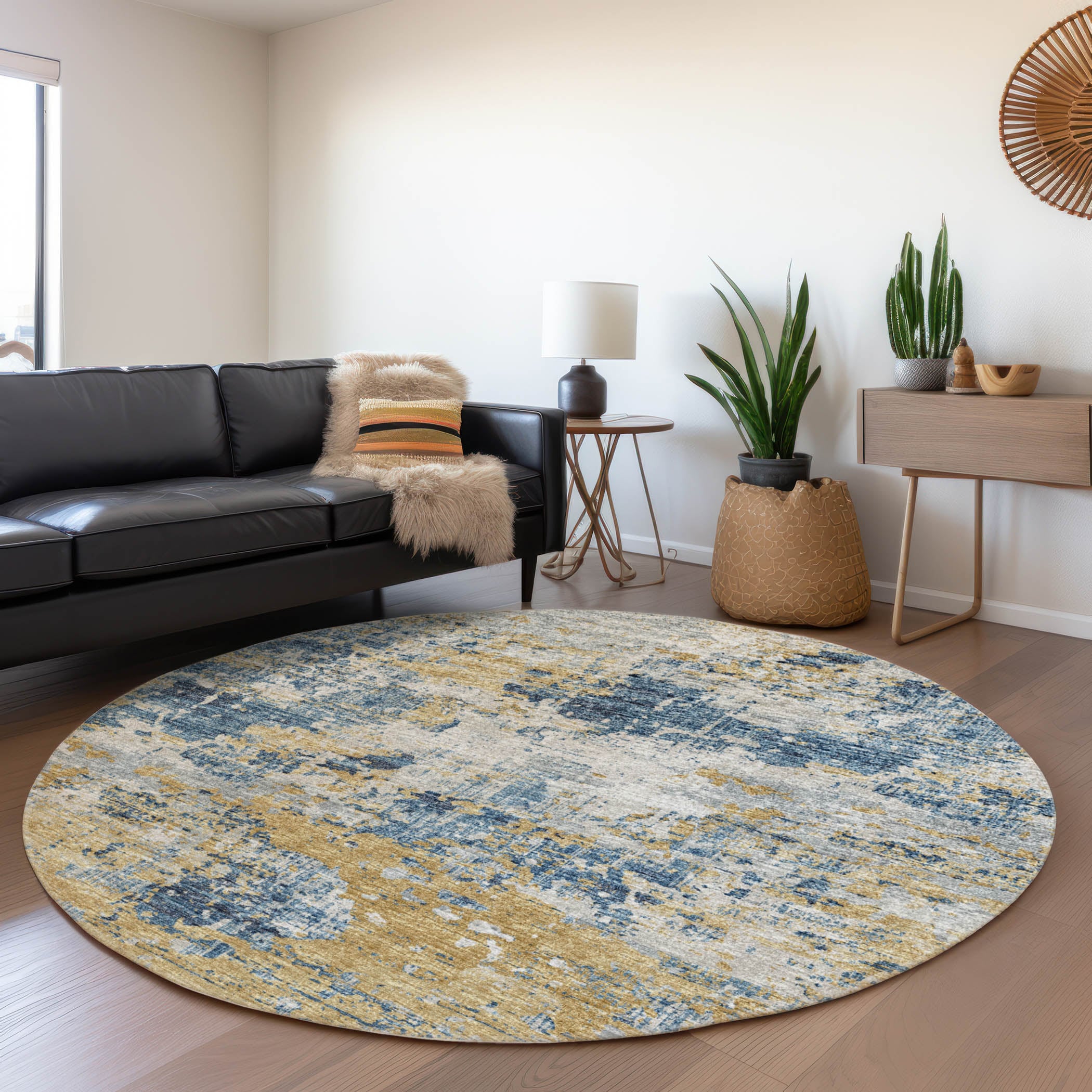 Addison Rugs AMF69BL8RO Mayfield AMF69BL 8 x 8 (ft) Loomed Polyester Blue Round Indoor Abstract Machine washable Area rug