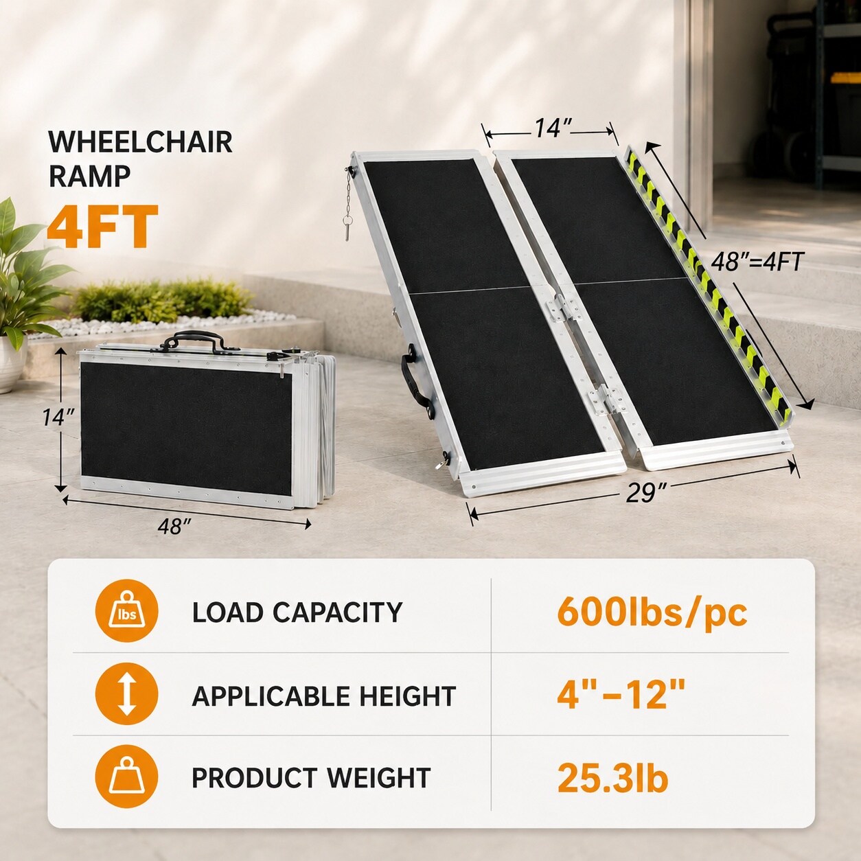 Oyezvary Portable Folding Aluminum Wheelchair Ramp with Anti Slip ...