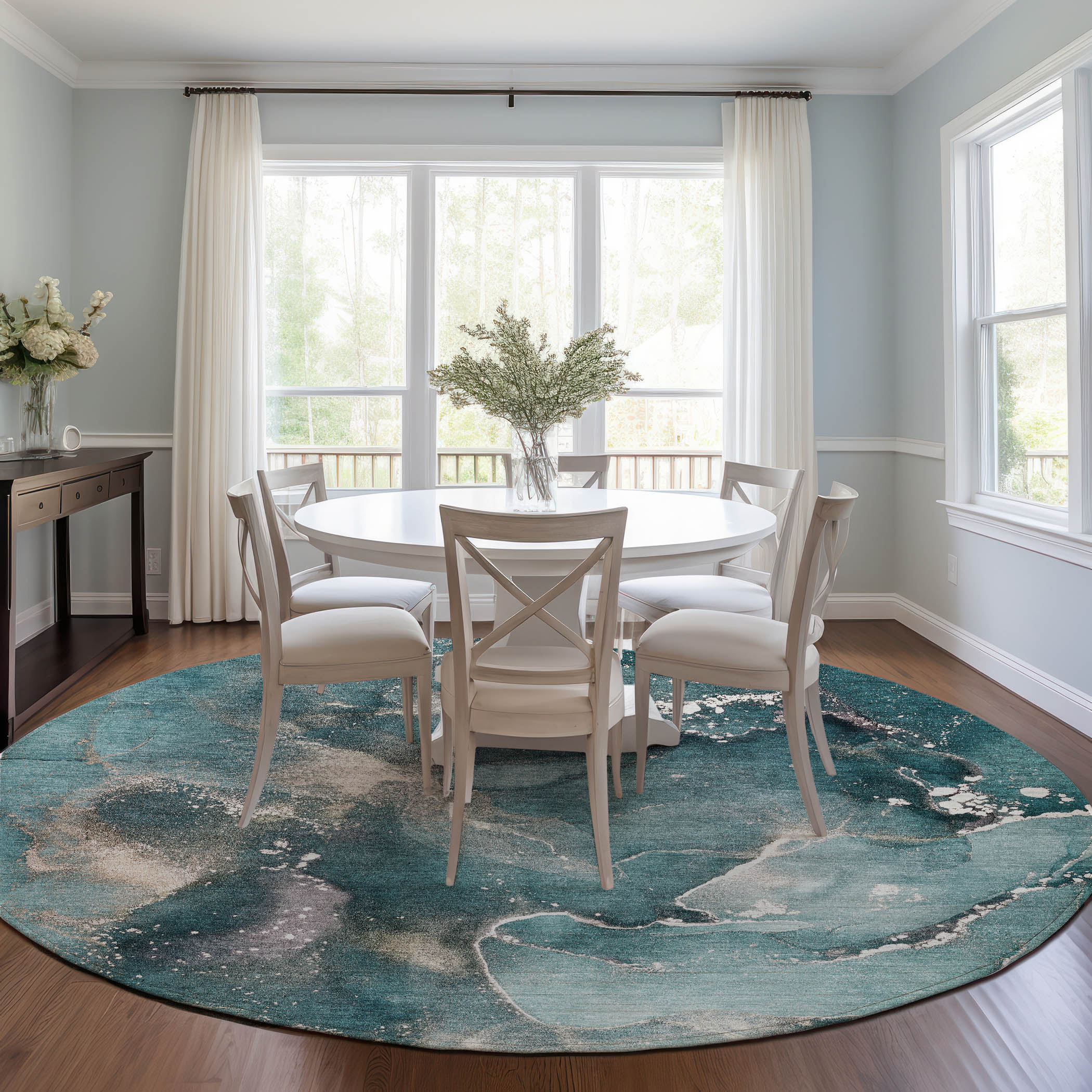 Addison Rugs ACN518TE8RO Chantille ACN518TE 8 x 8 (ft) Polyester Teal Round Indoor/Outdoor Abstract Machine washable Area rug