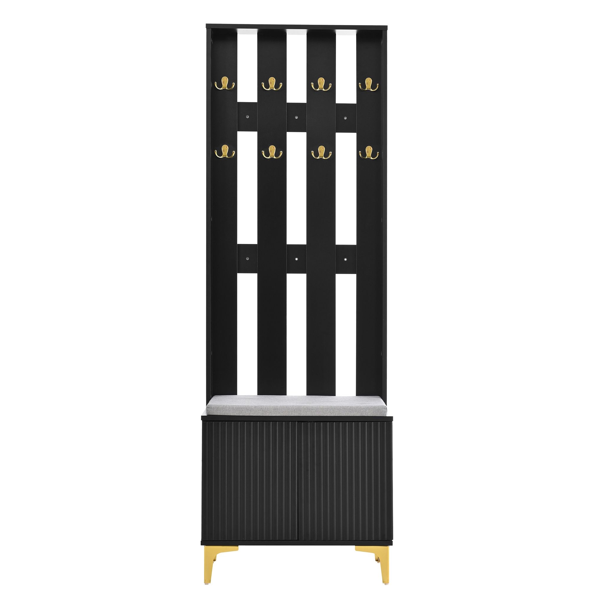 Clihome - with Cushion Farmhouse 29.5-in Black Wood Hall Tree
