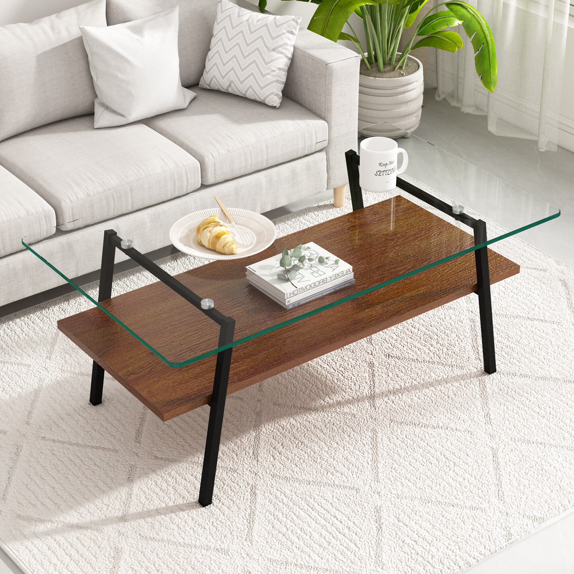 Mondawe OR-56AAP-US Transparent Glass Glass Modern Coffee Table with Storage