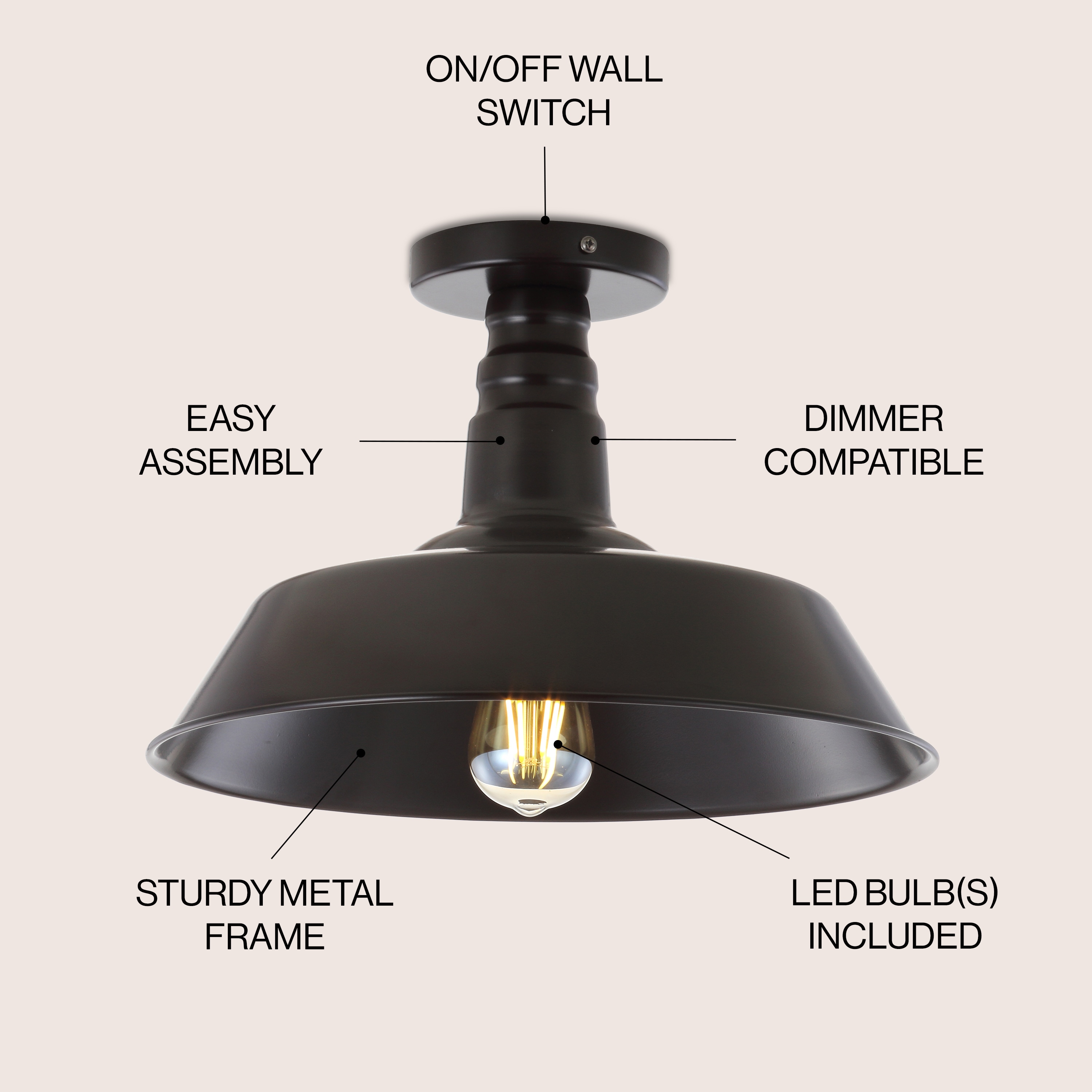 Cassidy 14" Black and Bronze Metal LED Semi-Flush Mount Light