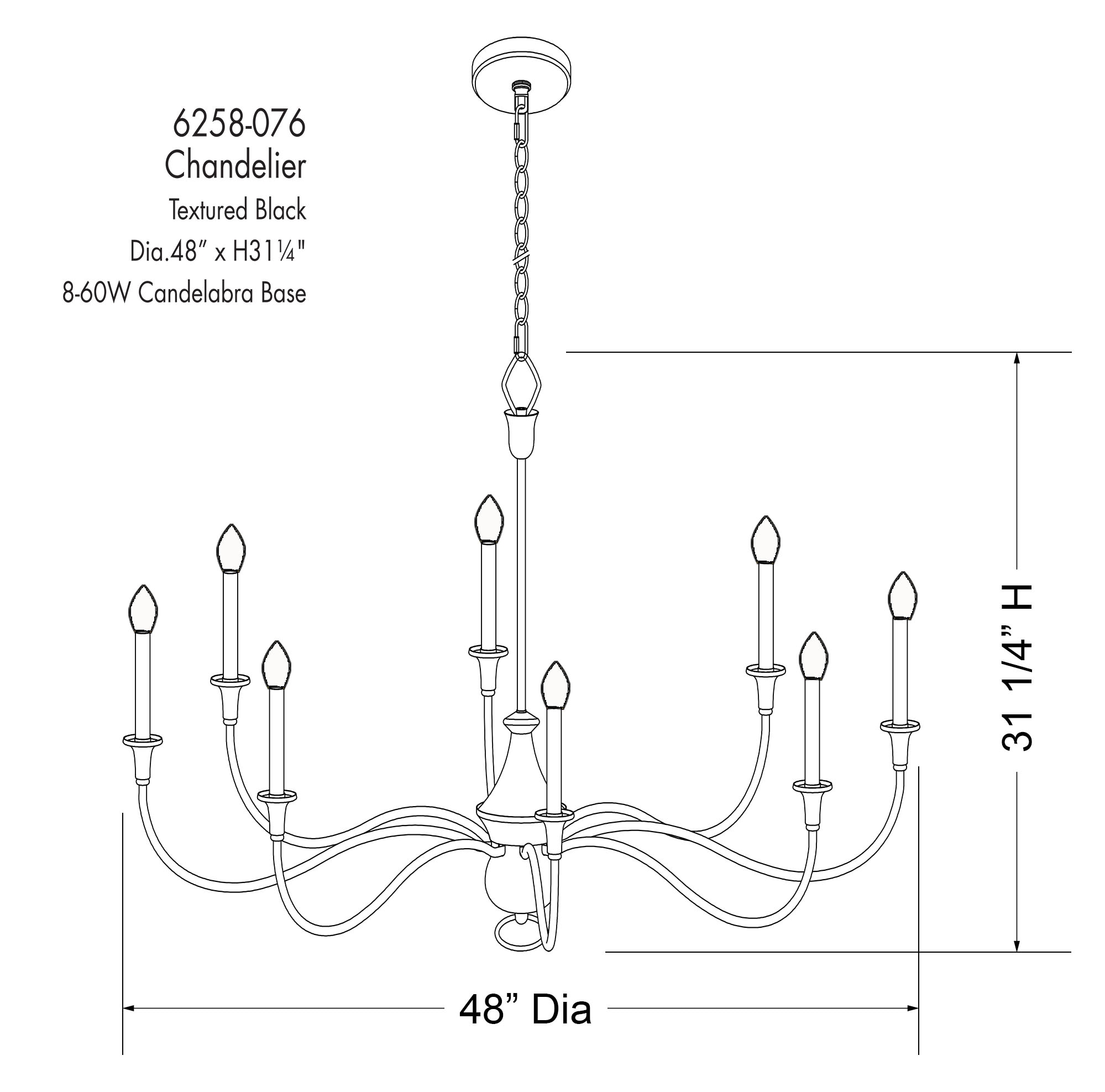Textured Black 8-Light Candle Style Chandelier