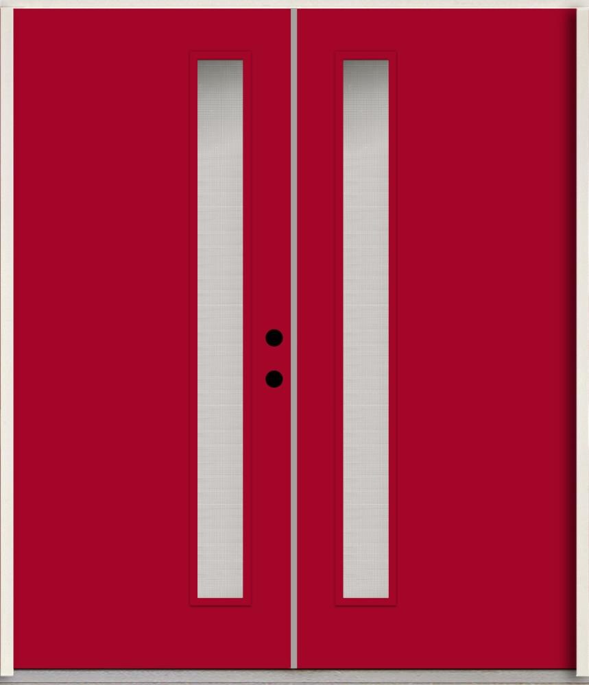 RELIABILT LO1065588 Spotlights 64-in x 80-in x Fiberglass 1/4 lite Left-hand inswing Cut Ruby Paint Painted Prehung Double Front Door Insulating core