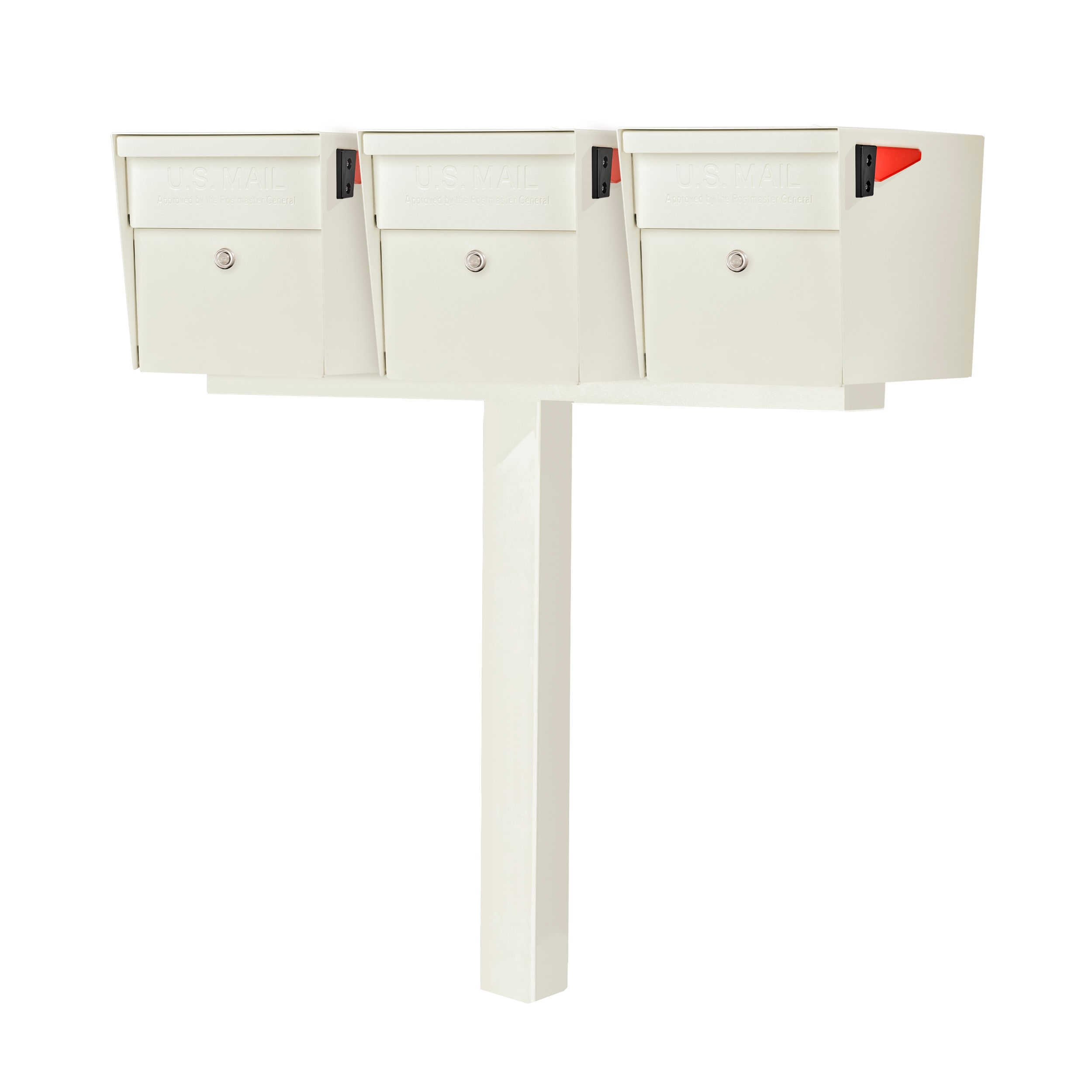 Mail Boss Curbside X3 In-Ground Combo Kit Locking Metal Large Mailbox Off-white with Post #7107-X3-CW-IG