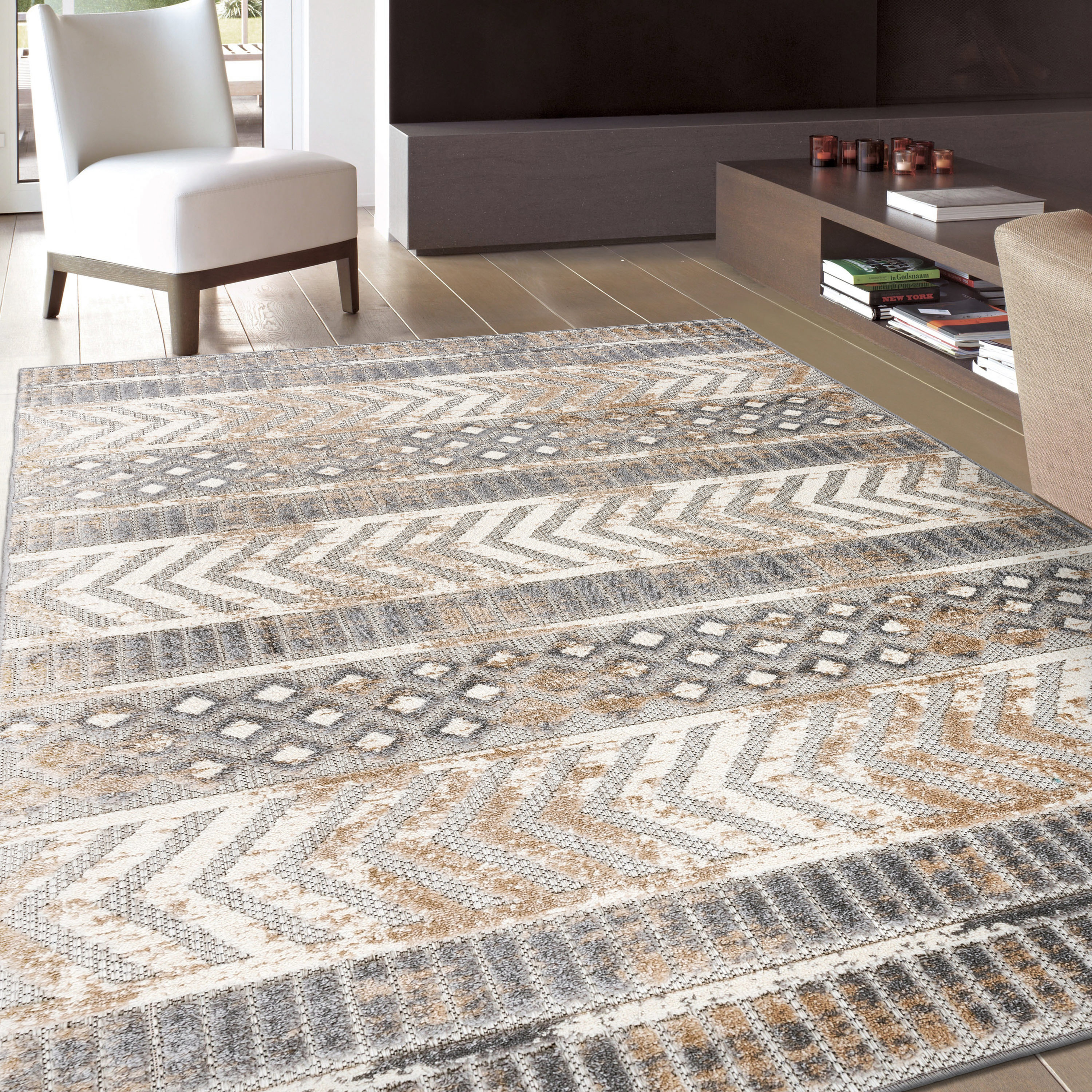 World Rug Gallery Patio 5 X 7 (ft) Braided Beige Indoor/Outdoor Geometric  Bohemian/Eclectic Area Rug in the Rugs department at