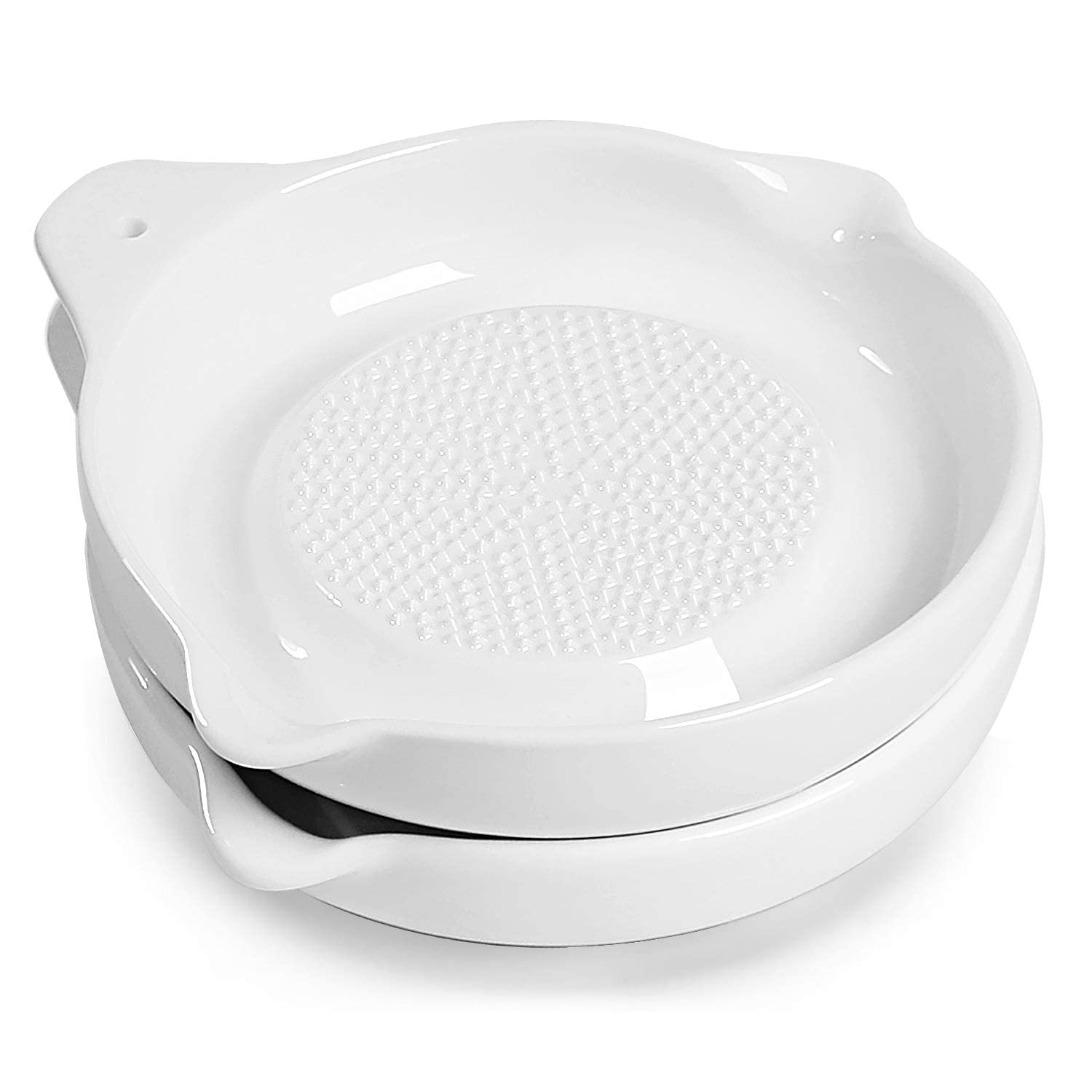Etokfoks  White Ceramic Grater Plate with Hanging Hole for Ginger Garlic Onion Cheese Chocolate Vegetables