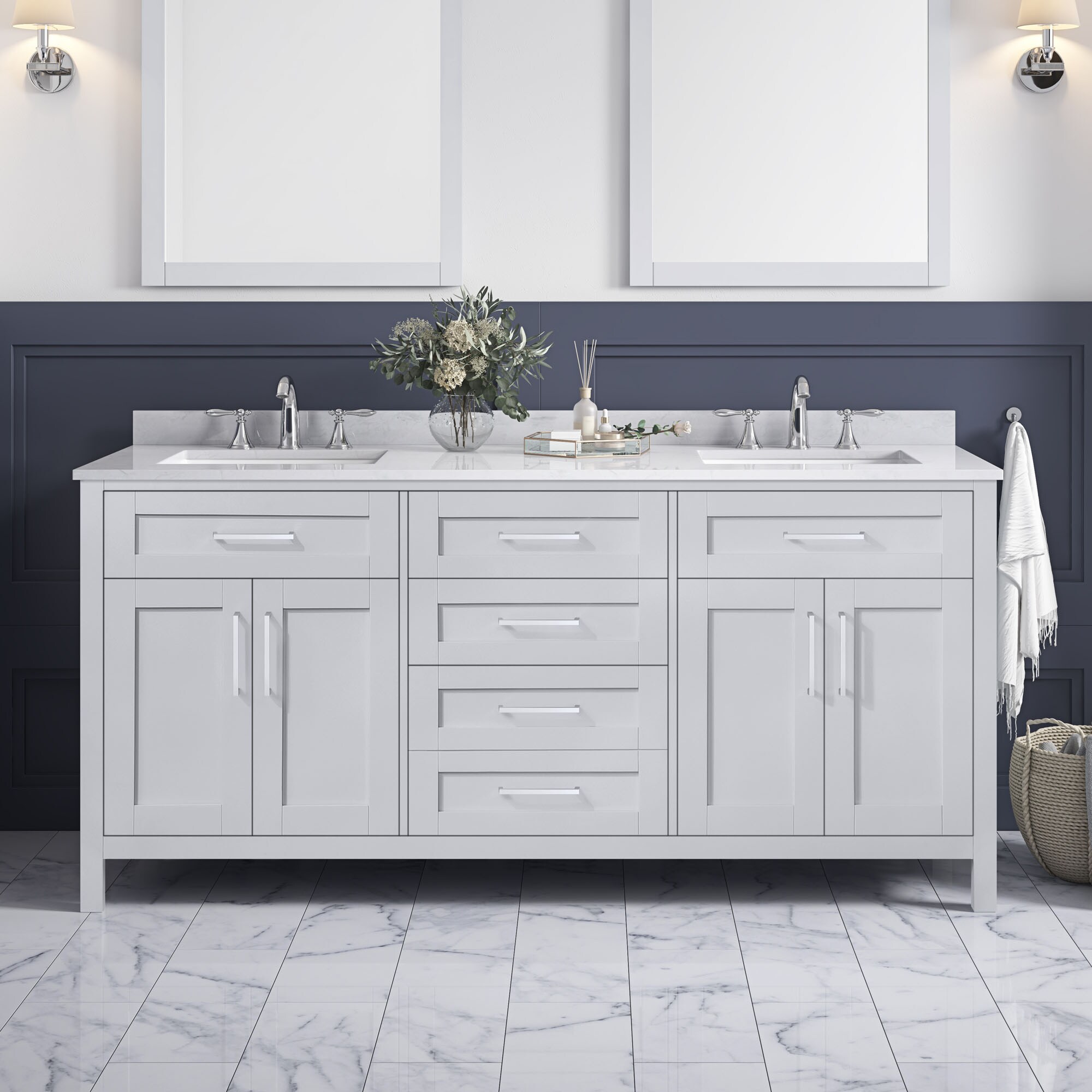 Tahoe 72'' Dove Gray Double Sink Bathroom Vanity with Chrome Hardware