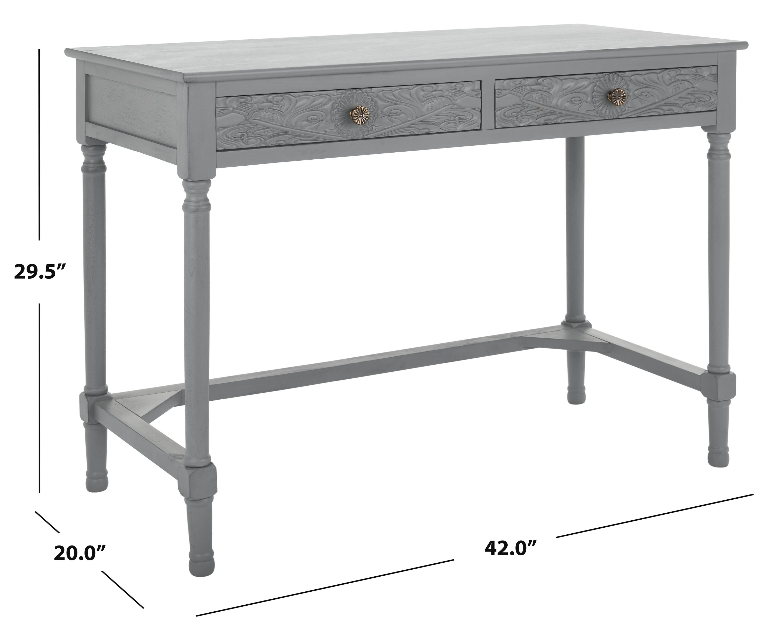 Josie Artisan Carved Floral 46" Wood Desk with Drawers in Distressed Grey