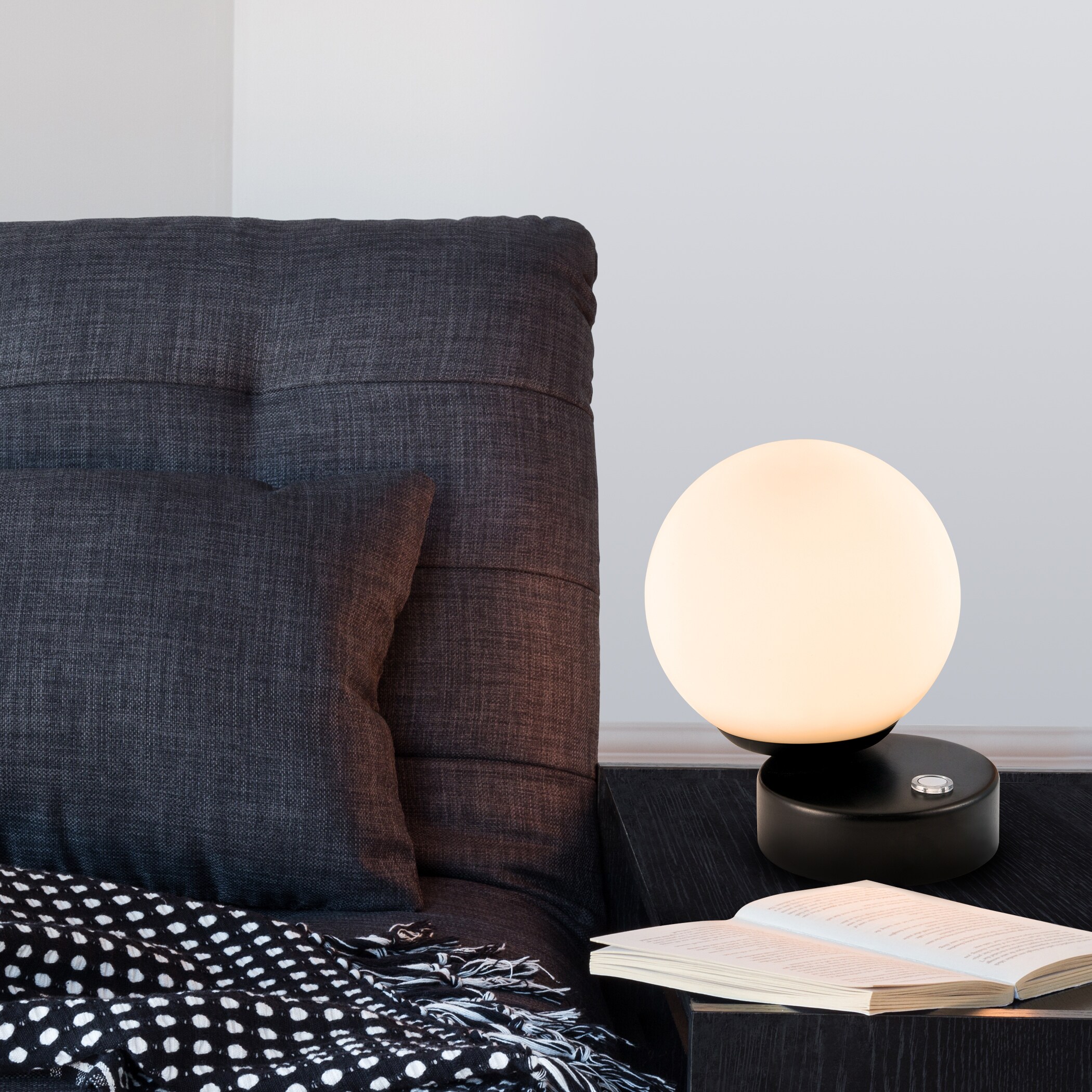 VONN Lighting VCT6126BL Capri 6.25-in Black LED Touch Table Lamp with Glass Shade