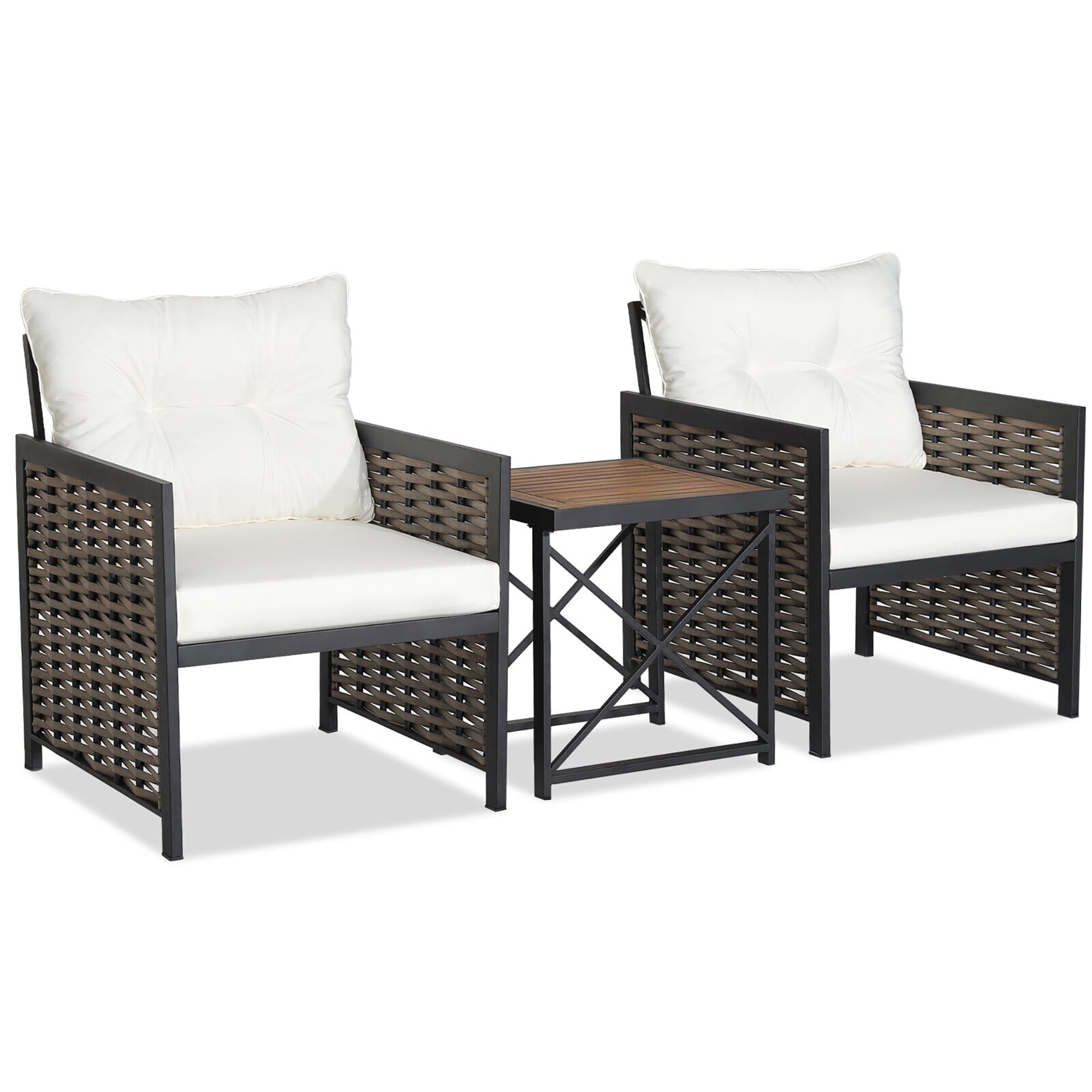 BABOOM BOM-86WH-CO 3 -Piece Rattan Patio Conversation Set with White Cushions
