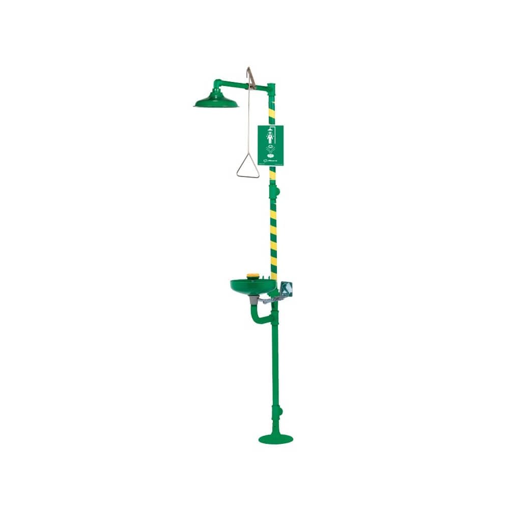 Haws  8320CRP Combination shower and eye/face wash with AXION MSR eye/face wash and shower head, with green ABS receptor and green corrosionresistant paint.