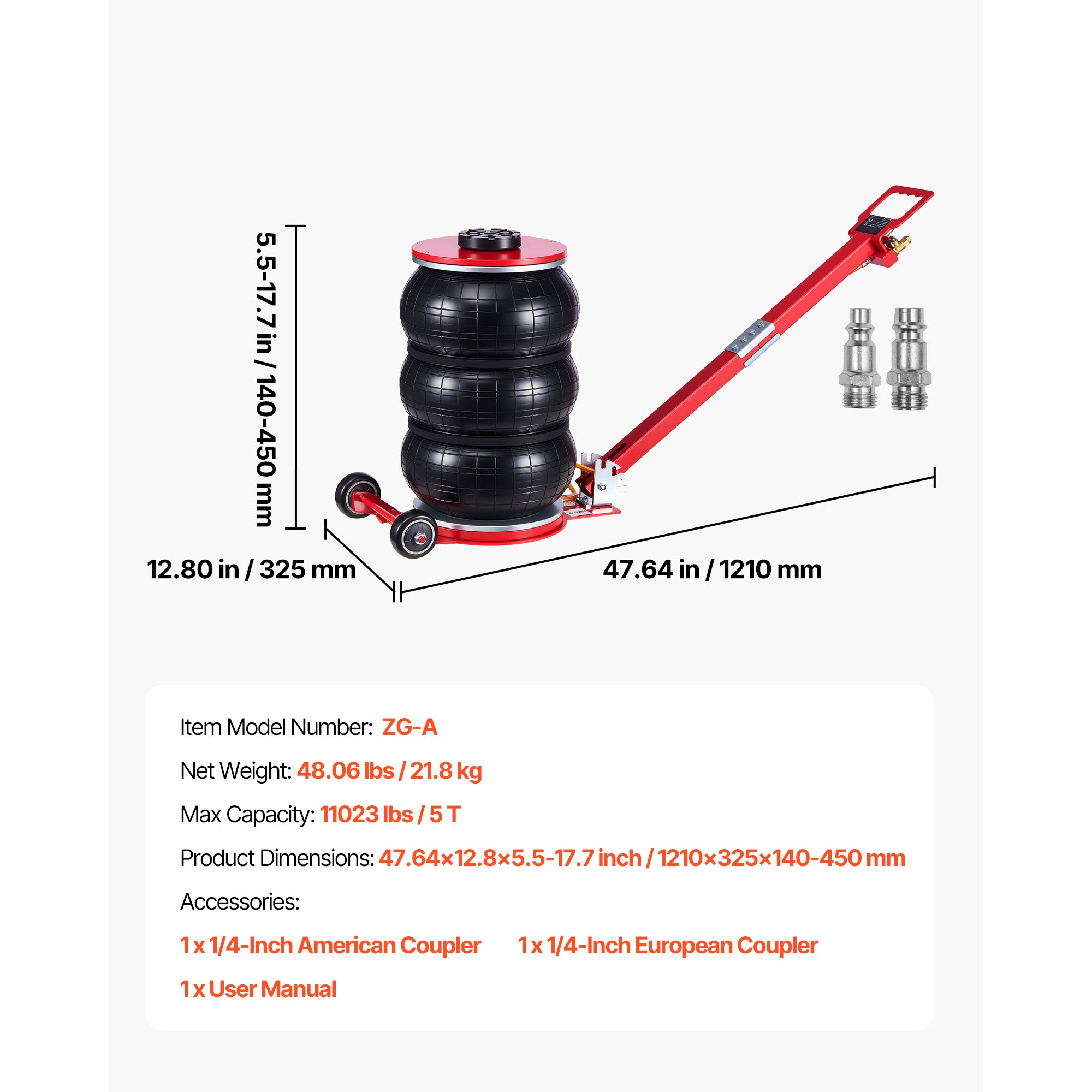 VEVOR Air Jack 5 Ton/11023 lbs Triple Bag Air Jack Airbag with Six