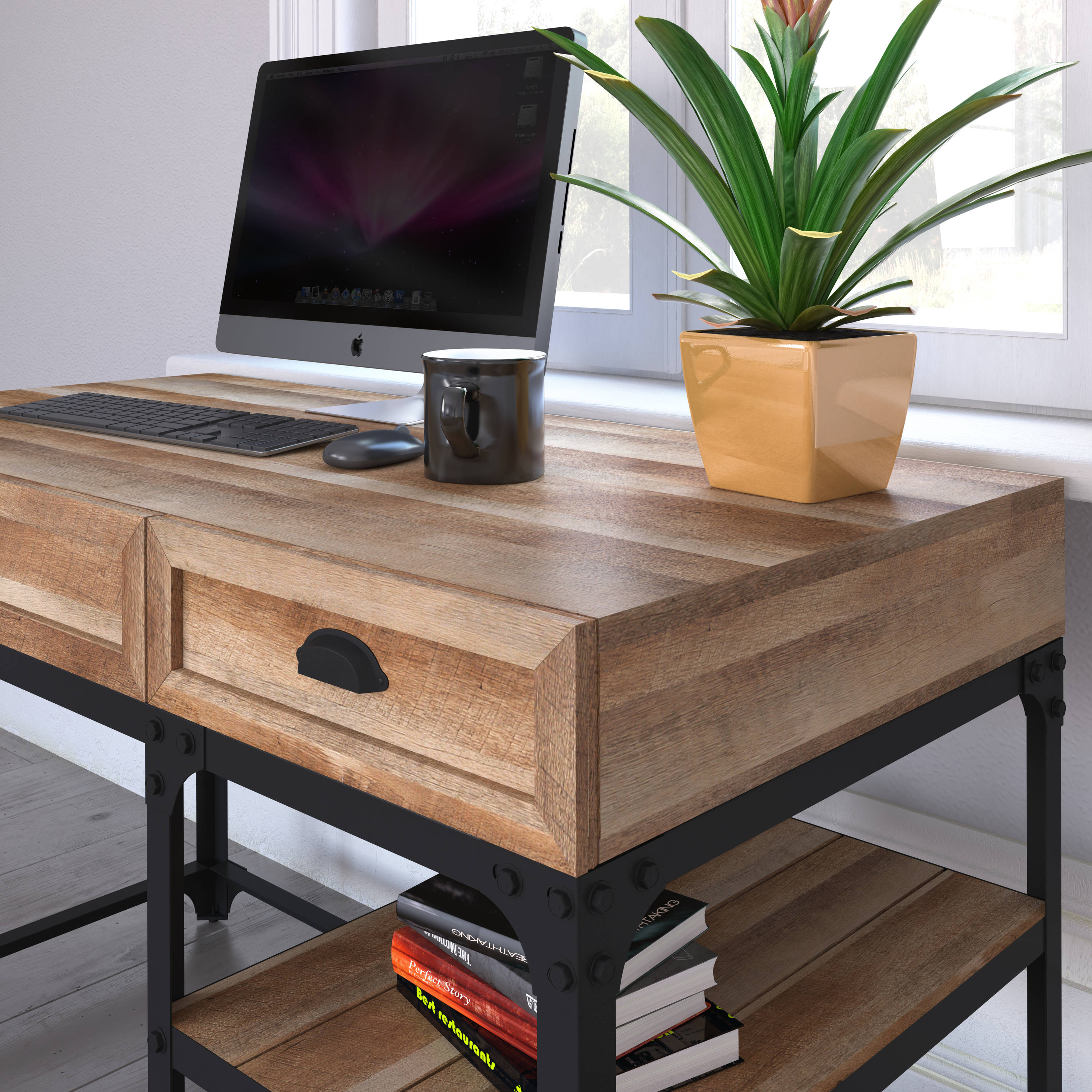 46 Pine Top Writing Desk  Dark Pine & Hickory Desk with Drawer –  Dartbrook Rustic Goods