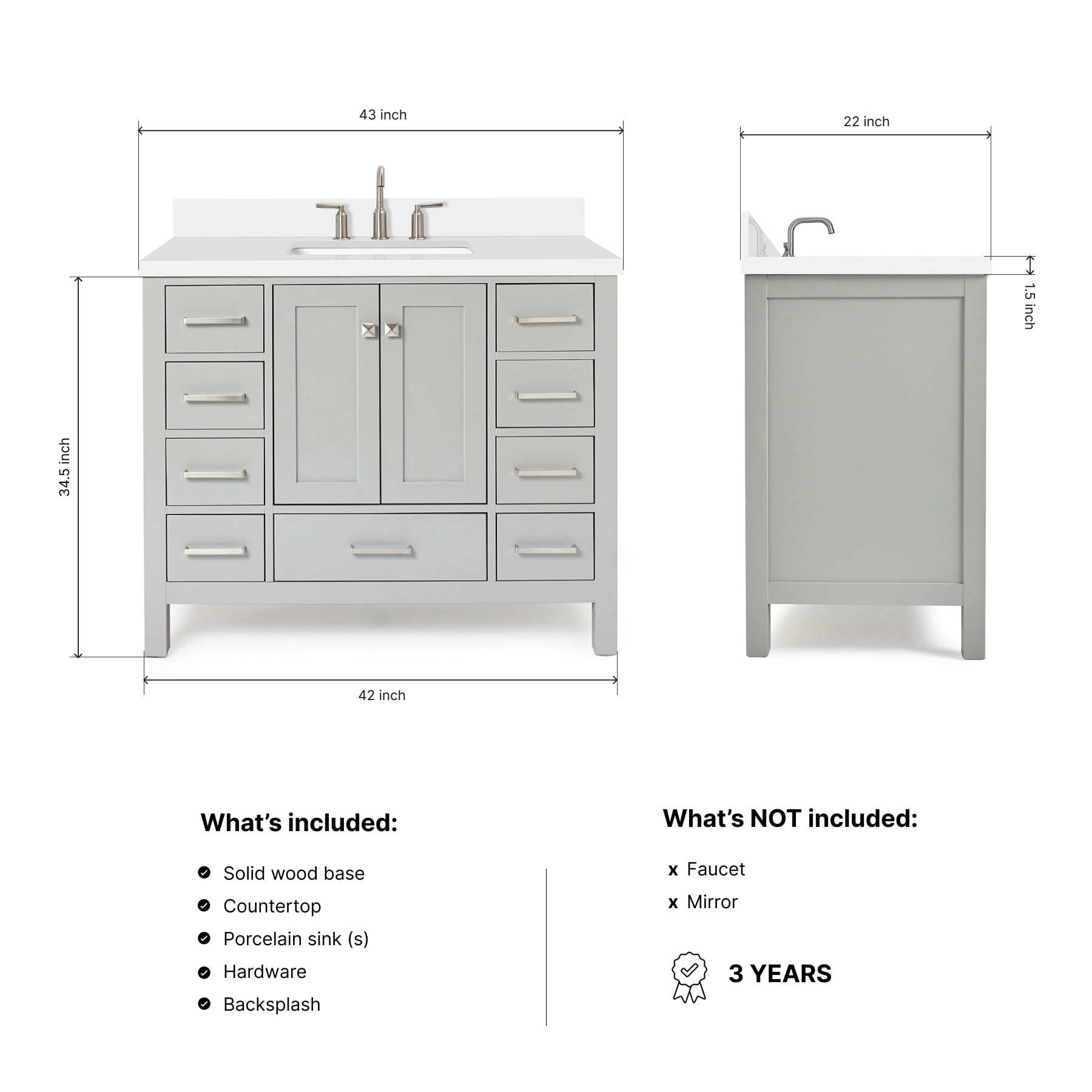 ARIEL A043SWQRVOGRY Bath-Vanity-Combo - View #3