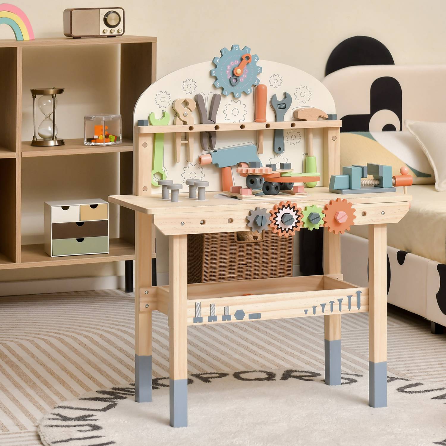 Costway Kids Play Tool Workbench Wooden Tool Bench with Rich ...