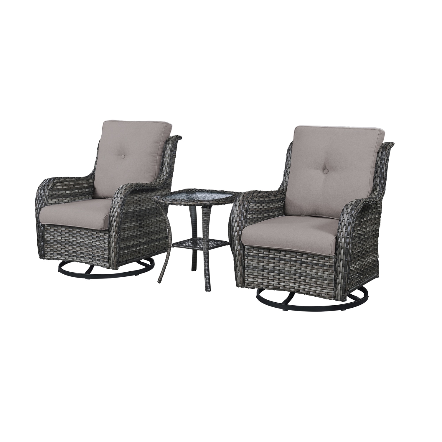 Rilyson FS036-2 Curved handrail 3 -Piece Wicker Patio Conversation Set with Gray Cushions