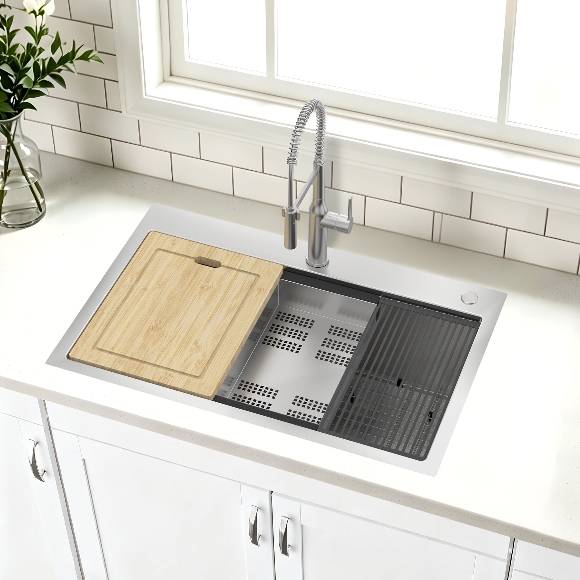 Project Source Drop-in 33-in x 22-in Stainless steel Single bowl 18 -Gauge Workstation Kitchen Sink