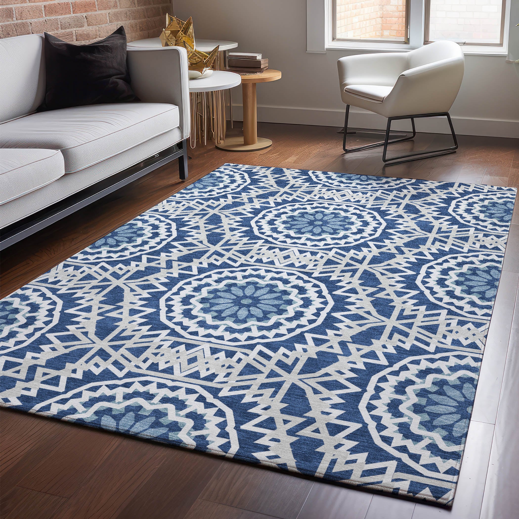 Addison Rugs AMF619NA5X8 Mayfield AMF619NA 5 x 7 (ft) Loomed Polyester Navy Rectangular Indoor Geometric Machine washable Area rug