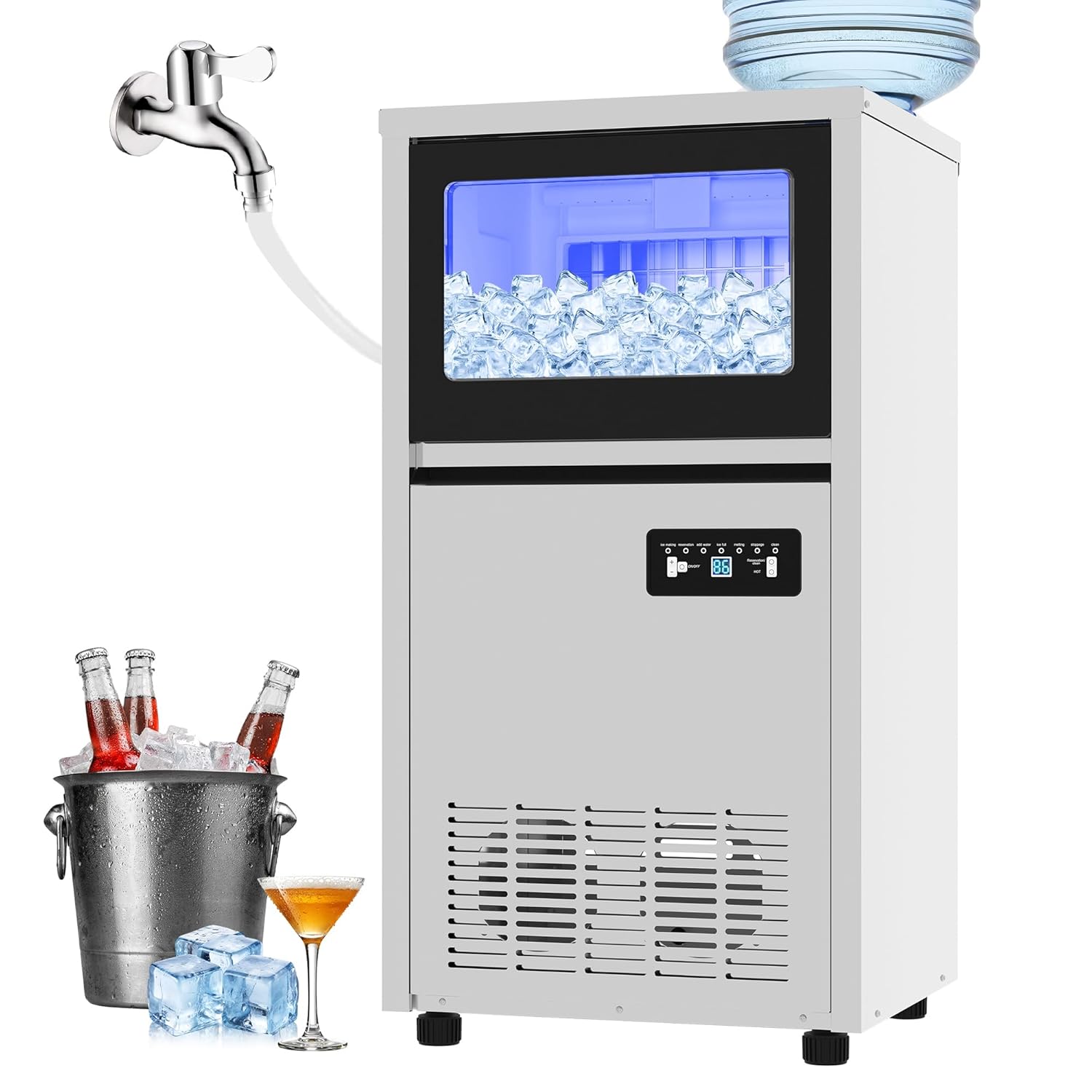 IdealHouse Commercial Ice Maker Machine 120lbs 24h 36lbs Storage Dual Water Inlet Mode Built in Freestanding Under Counter Ice Maker with LED Display Self Cleaning for Home Bar Restaurant #CEI-KNTU-ZCOJ0I2U