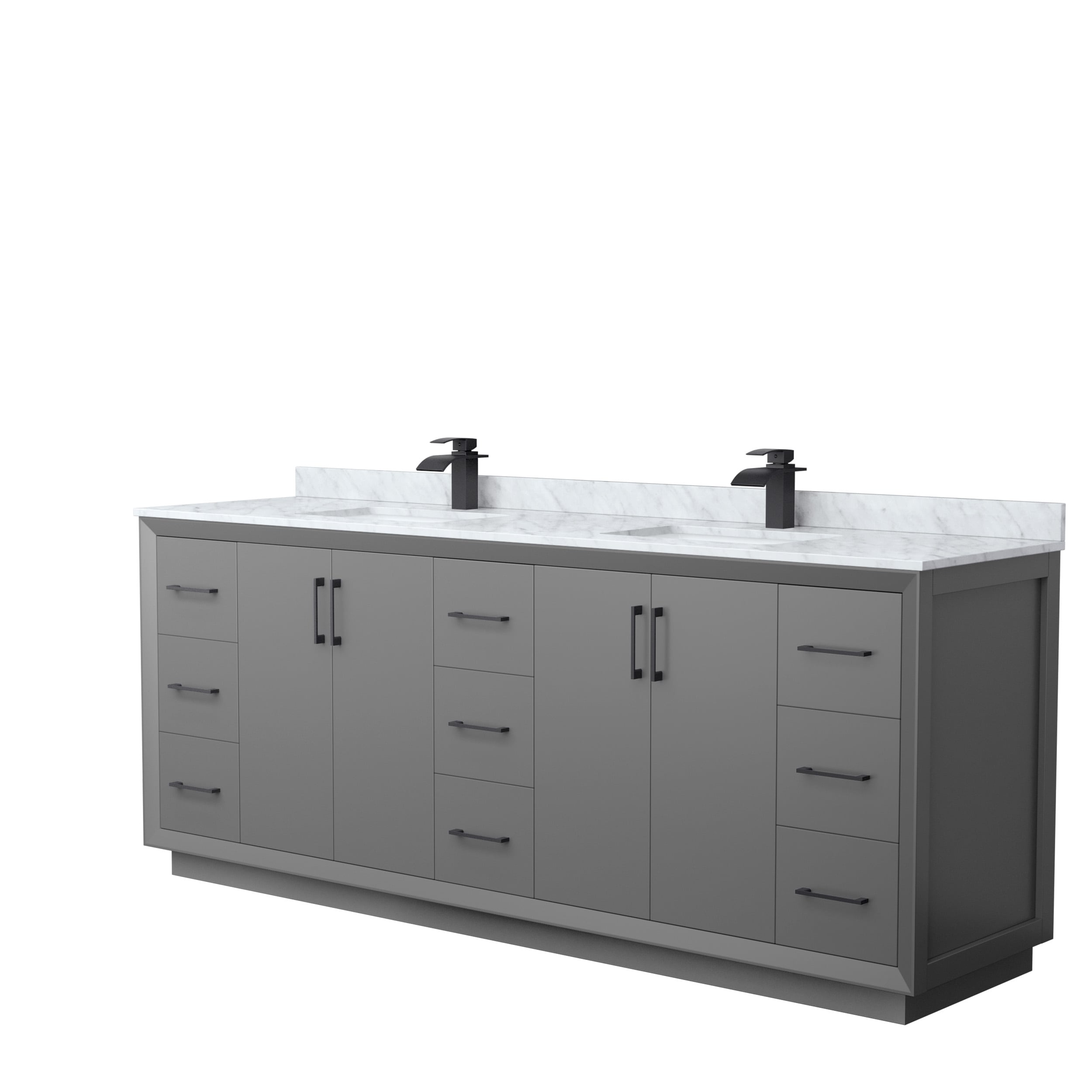Wyndham Collection WCF414184DGBCMUNSMXX Strada 84-in Dark Gray with Matte Black Trim Undermount Double sink Bathroom Vanity with White Carrara marble Natural marble Top